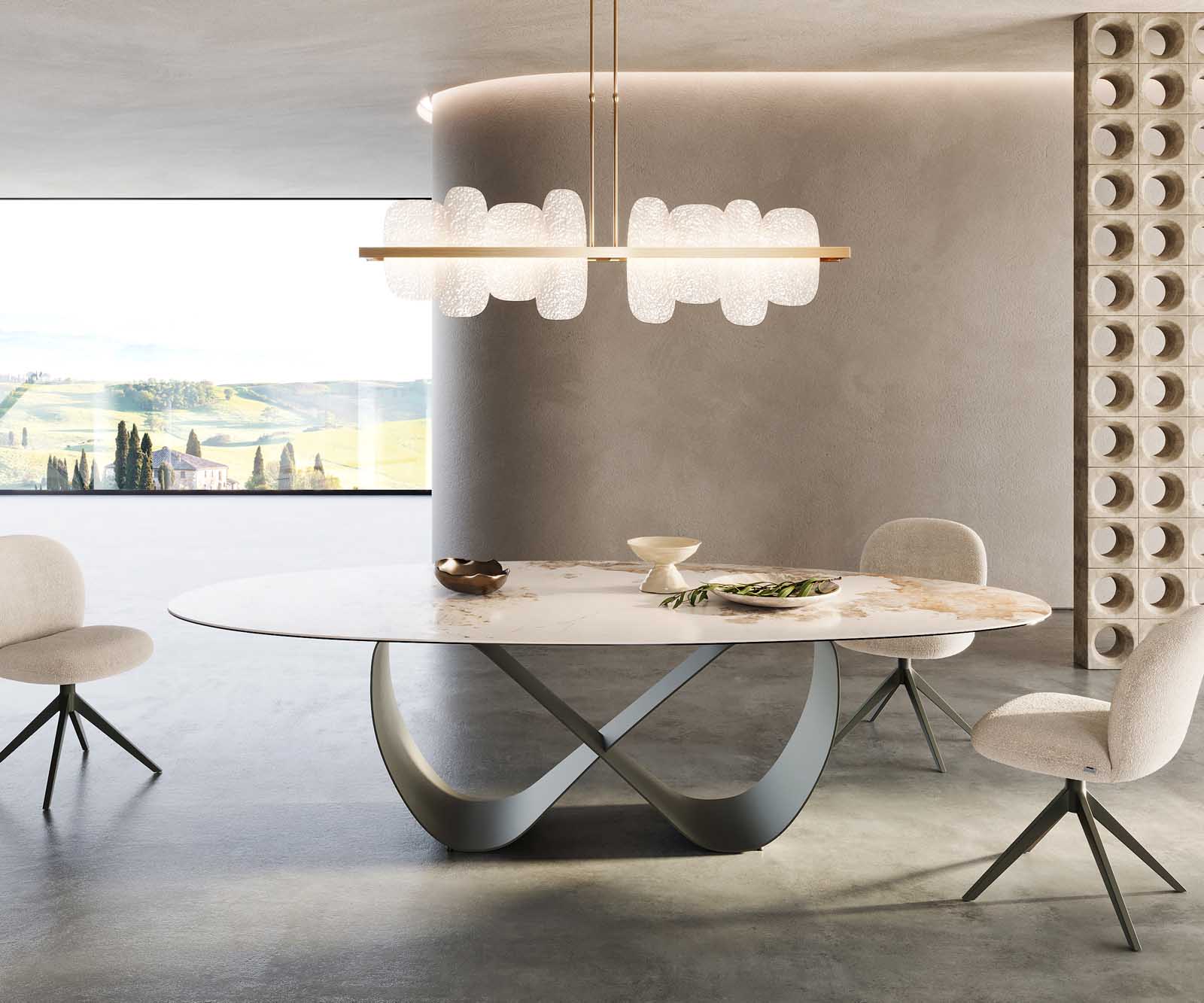 Esstisch Edge Oval 280x130 Keramik Minas Melange Weiß-Beige Infinity Metall Effektfinish Titan 1 Esstisch Edge Oval 280x130 Keramik Minas Melange Weiß-Beige Infinity Metall Effektfinish Titan 1