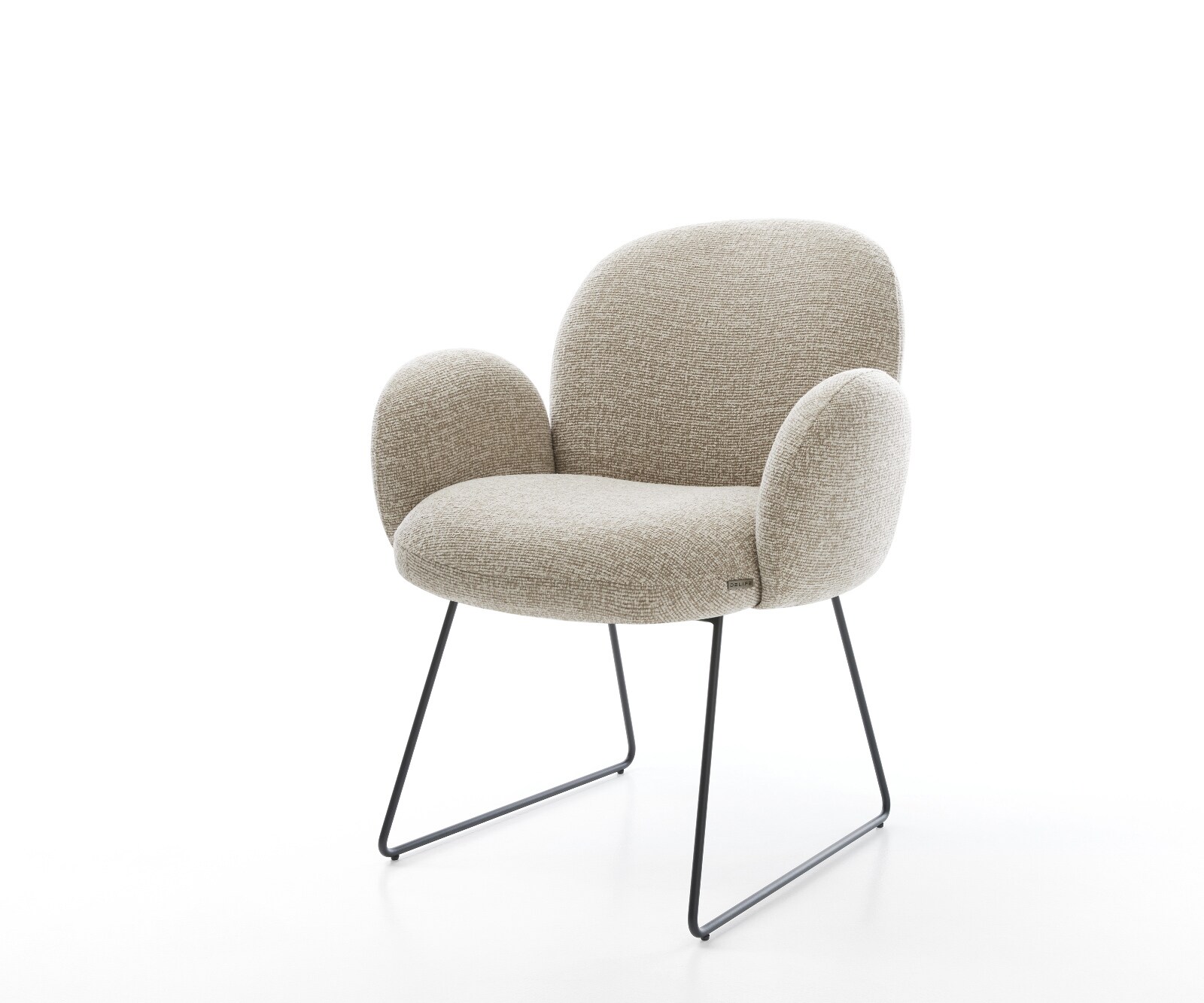 Esszimmerstuhl Nube-Flex mit Armlehnen Webstoff Soft Beige Kufengestell Schwarz Taschenfederkern 1