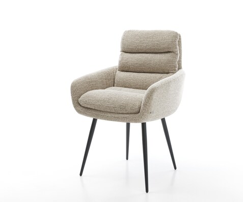 Esszimmerstuhl Abelia-Flex mit Armlehnen Webstoff Soft Beige 4-Fuß konisch Schwarz