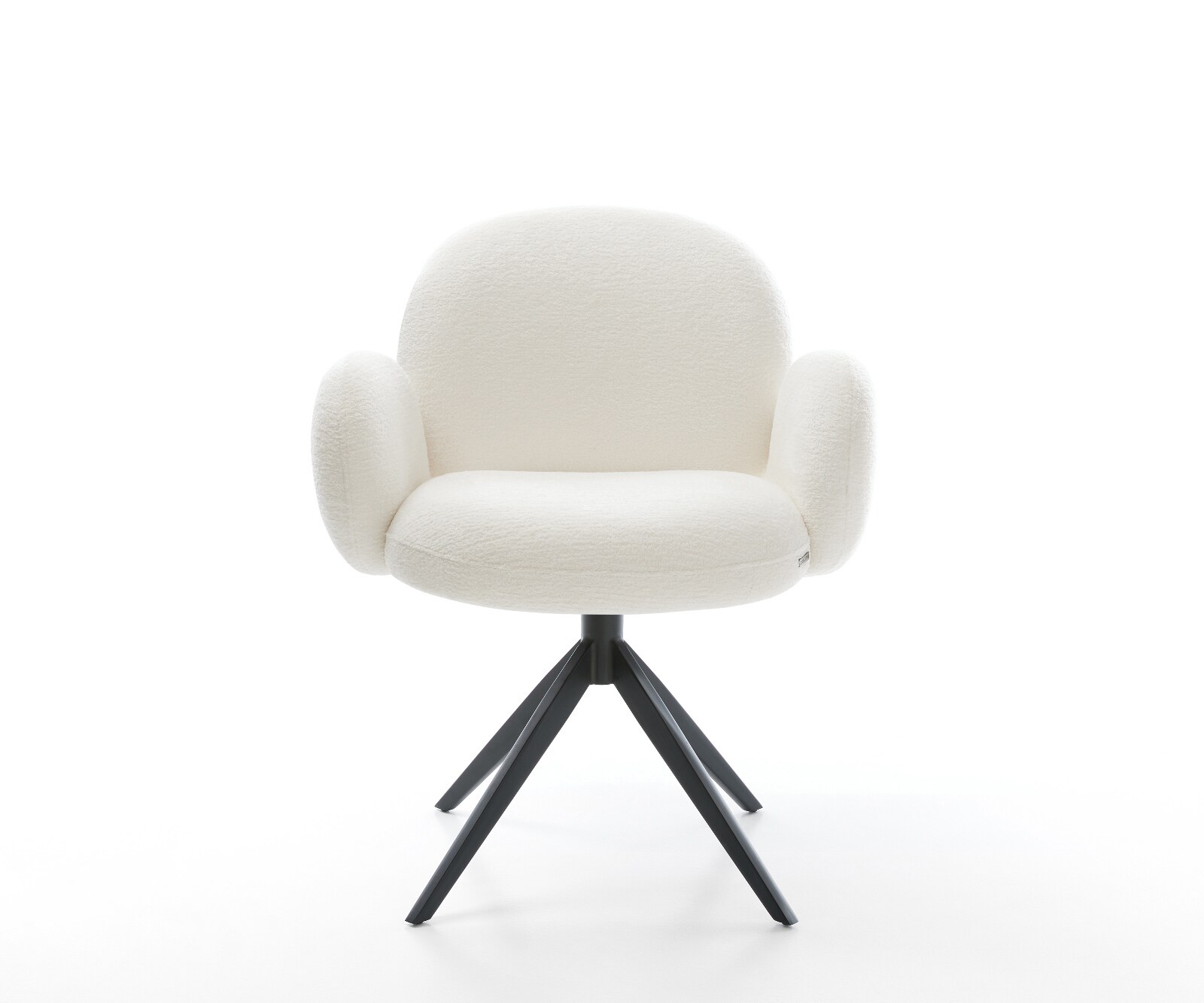 Drehstuhl Nube-Flex mit Armlehnen Bouclé Soft Beige Kreuzgestell breit Schwarz 360° drehbar Wippfunktion Taschenfederkern 2