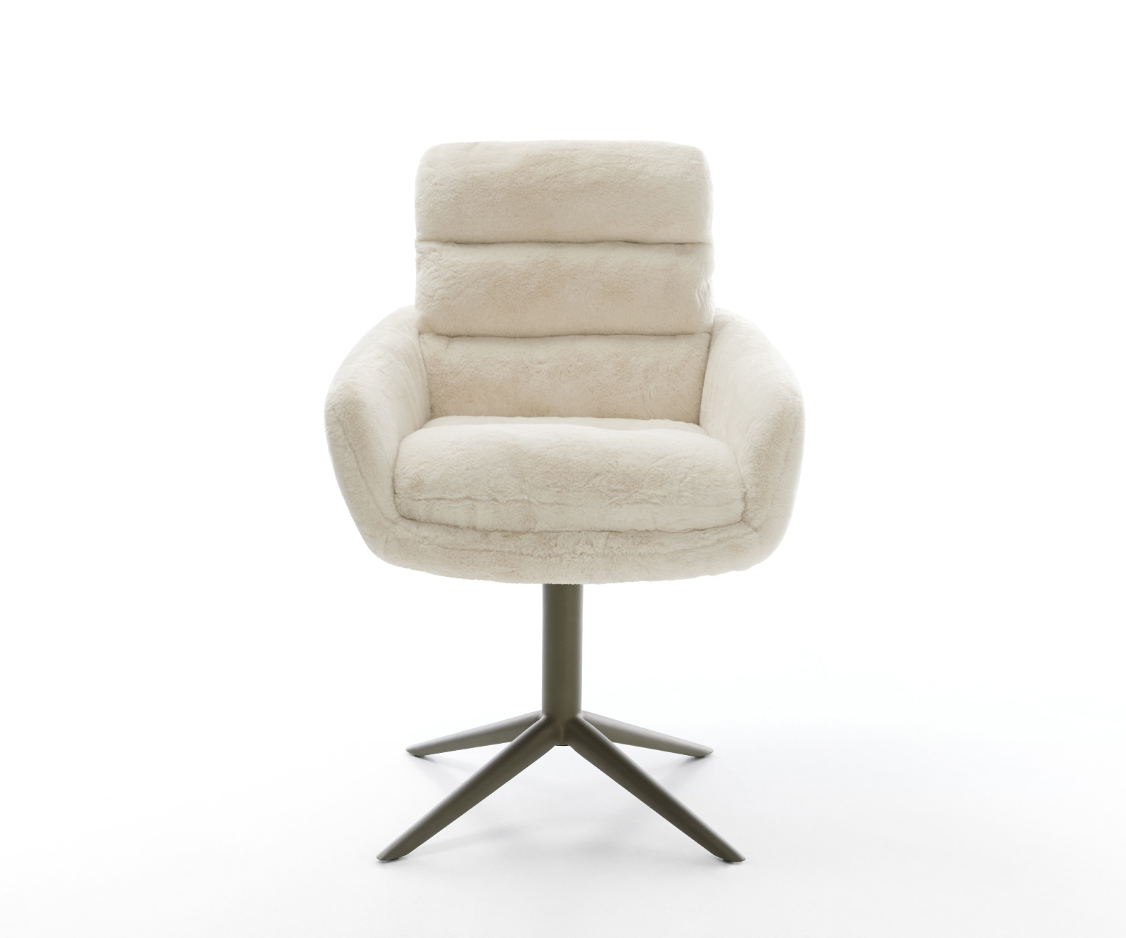 Drehstuhl Abelia-Flex mit Armlehnen Plüsch Creme-Weiß Fußkreuz Effektfinish Titan 360° drehbar Wippfunktion 1