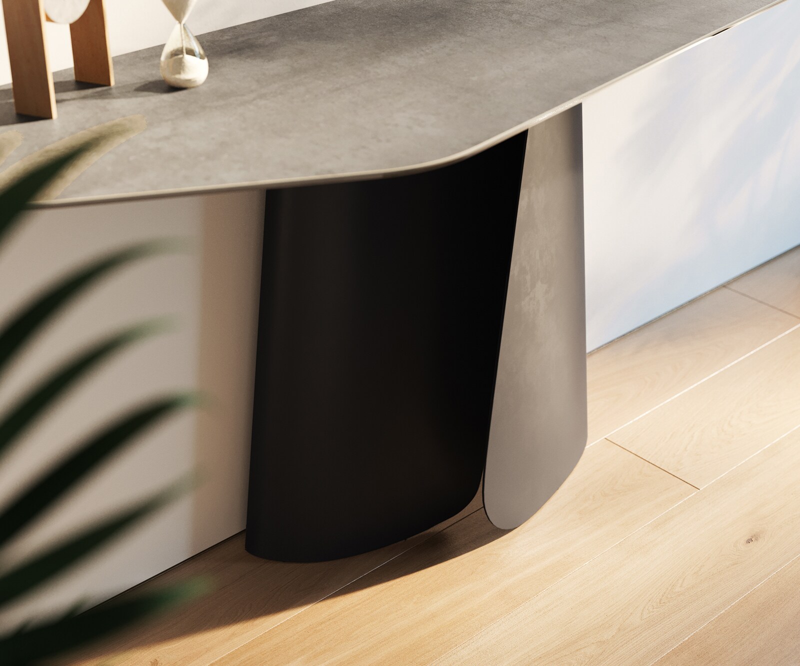 Konsolentisch Edge Polygonal 180x50 cm Keramik Beton Grau Livos Metall Schwarz 5