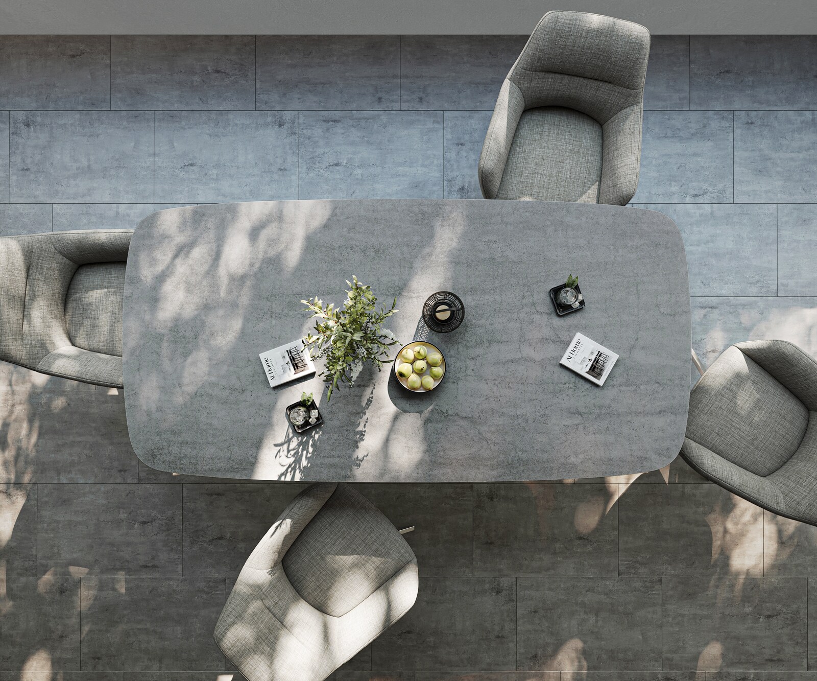 Outdoortisch Edge Boot 200x100 cm Keramik Beton Grau Kreuzgestell Rechteck Edelstahl 5