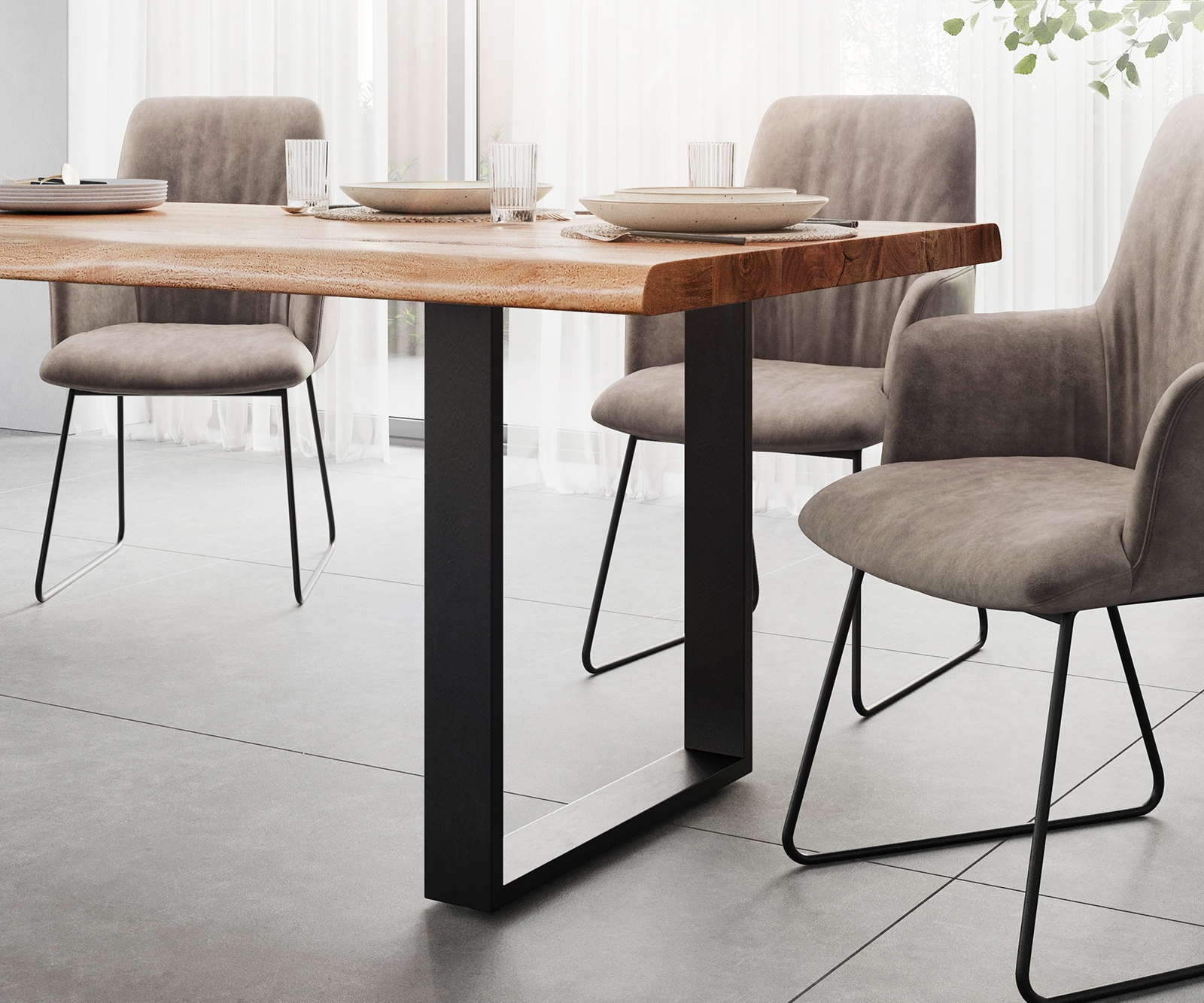 Esstisch Edge 260x100 XL Akazie Natur  Metall schwarz Live-Edge 4 Esstisch Edge 260x100 XL Akazie Natur  Metall schwarz Live-Edge 4