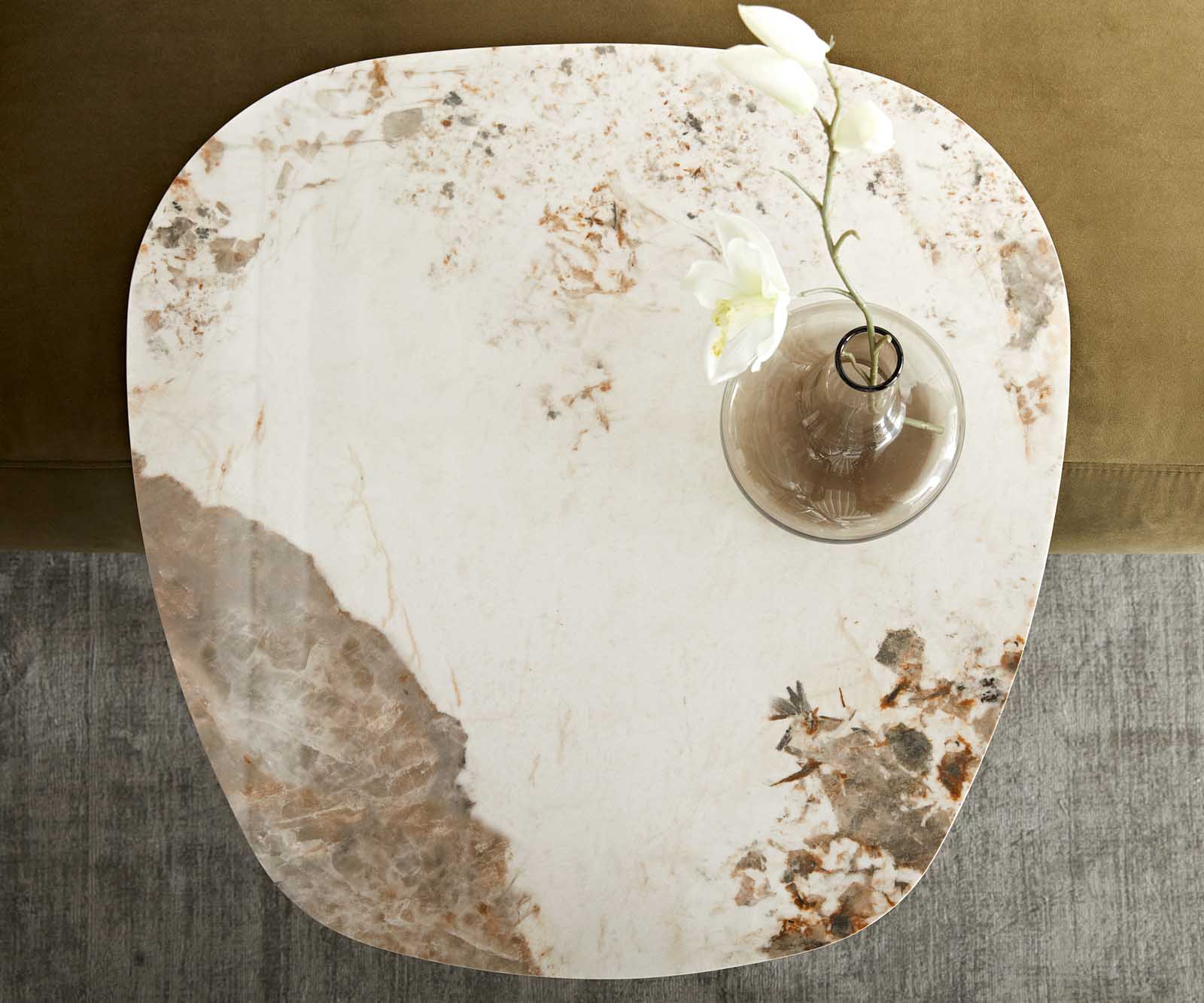 Beistelltisch Elenya 60x60 cm Keramik Minas Melange Weiß-Beige Gestell Effektfinish Titan 3