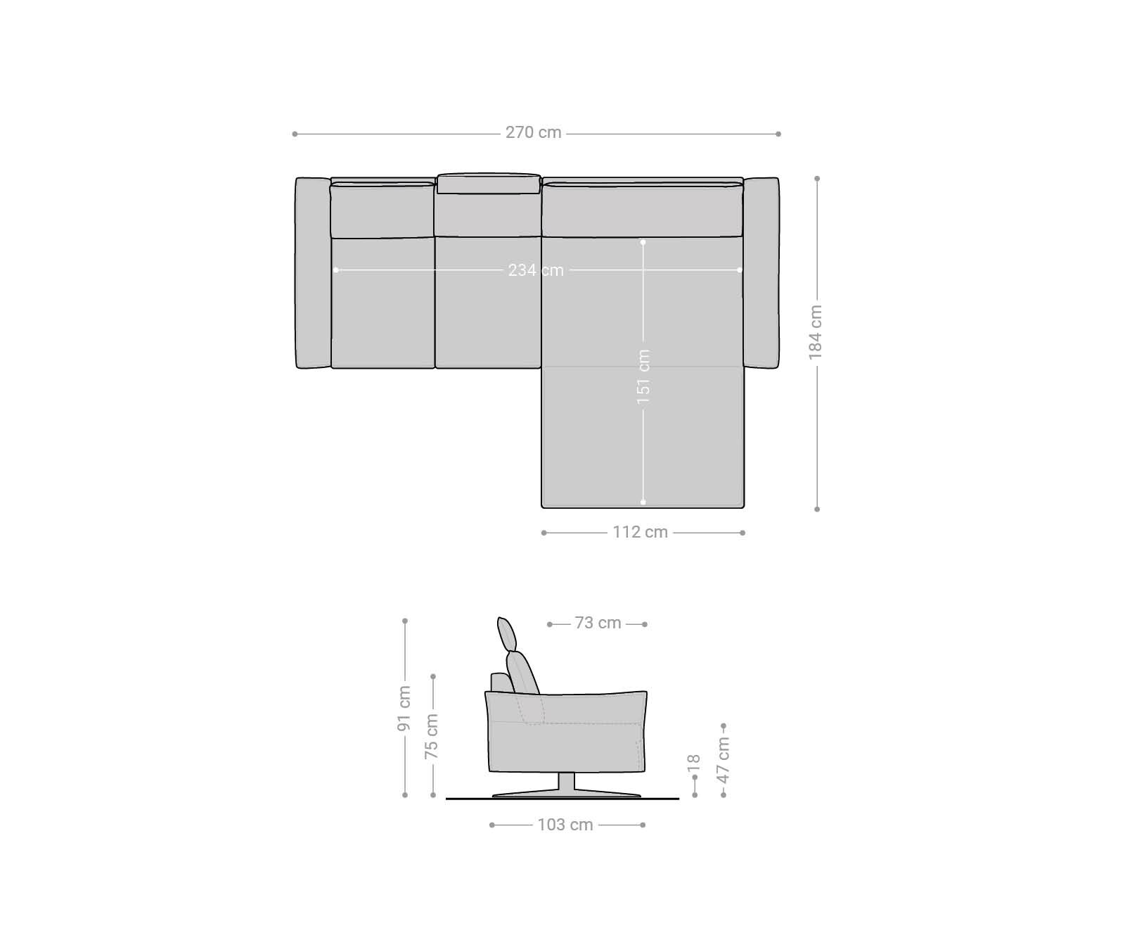 Ecksofa Nerio 300 x 190 cm Flachgewebe Pastellblau Recamiere rechts 8