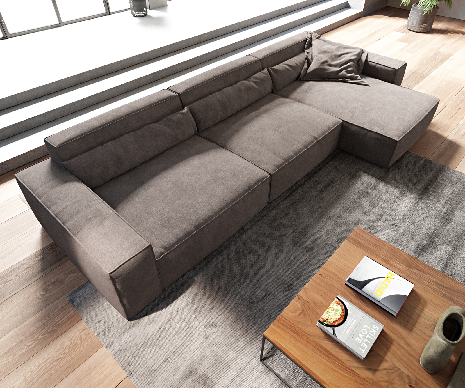 Ecksofa Sirpio XL 370x170 cm Mikrofaser Khakibraun Recamiere variabel 4