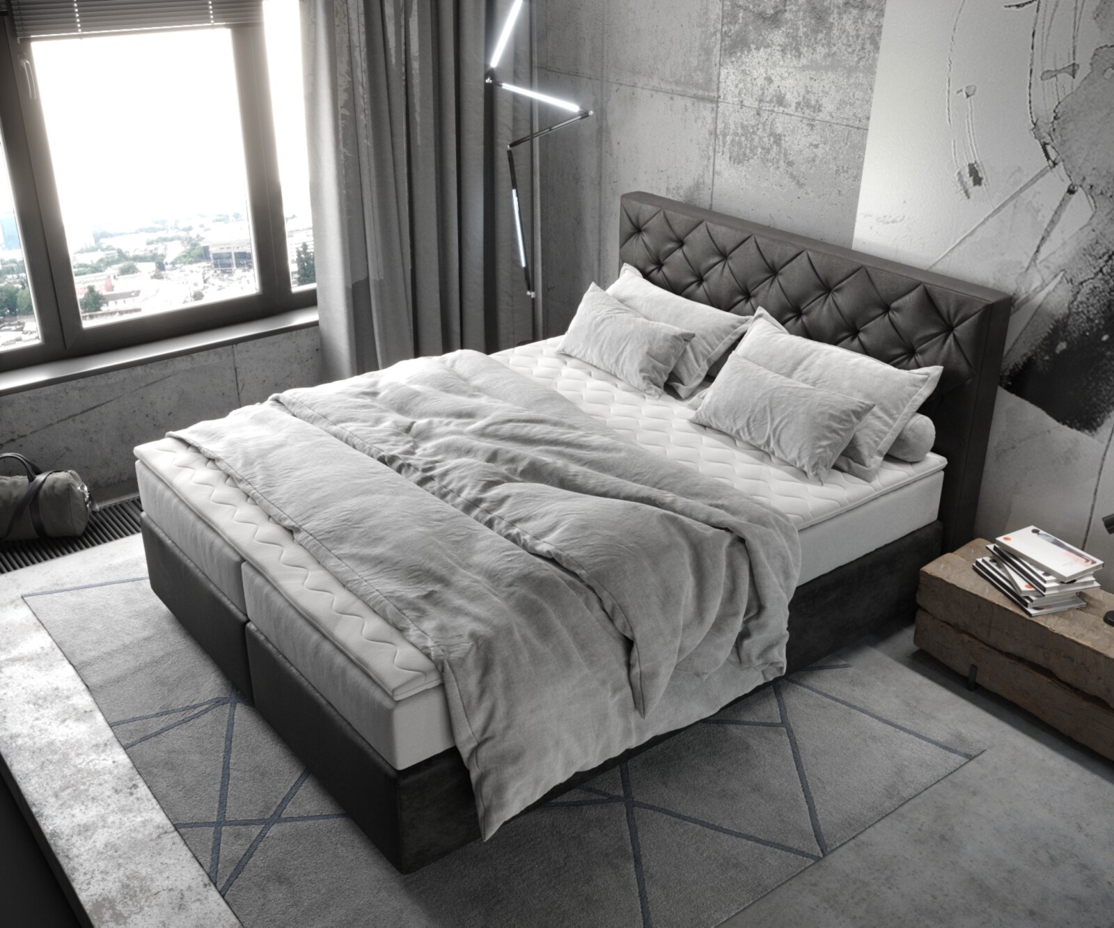 Boxspringbett Dream-Great 160x200 cm Mikrofaser Anthrazit Vintage mit TFK Matratze und Visco Topper 3