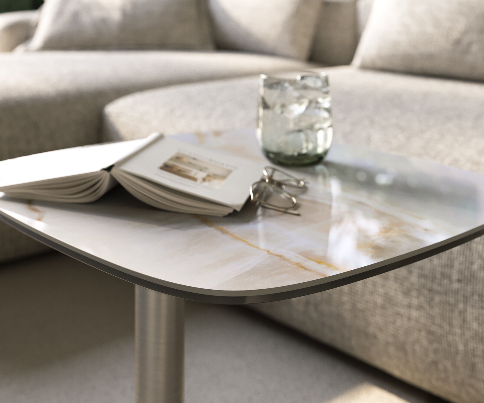Beistelltisch Edge Boot 50x50 cm Keramik Onyx Pearl Eleny Edelstahl gebürstet 6