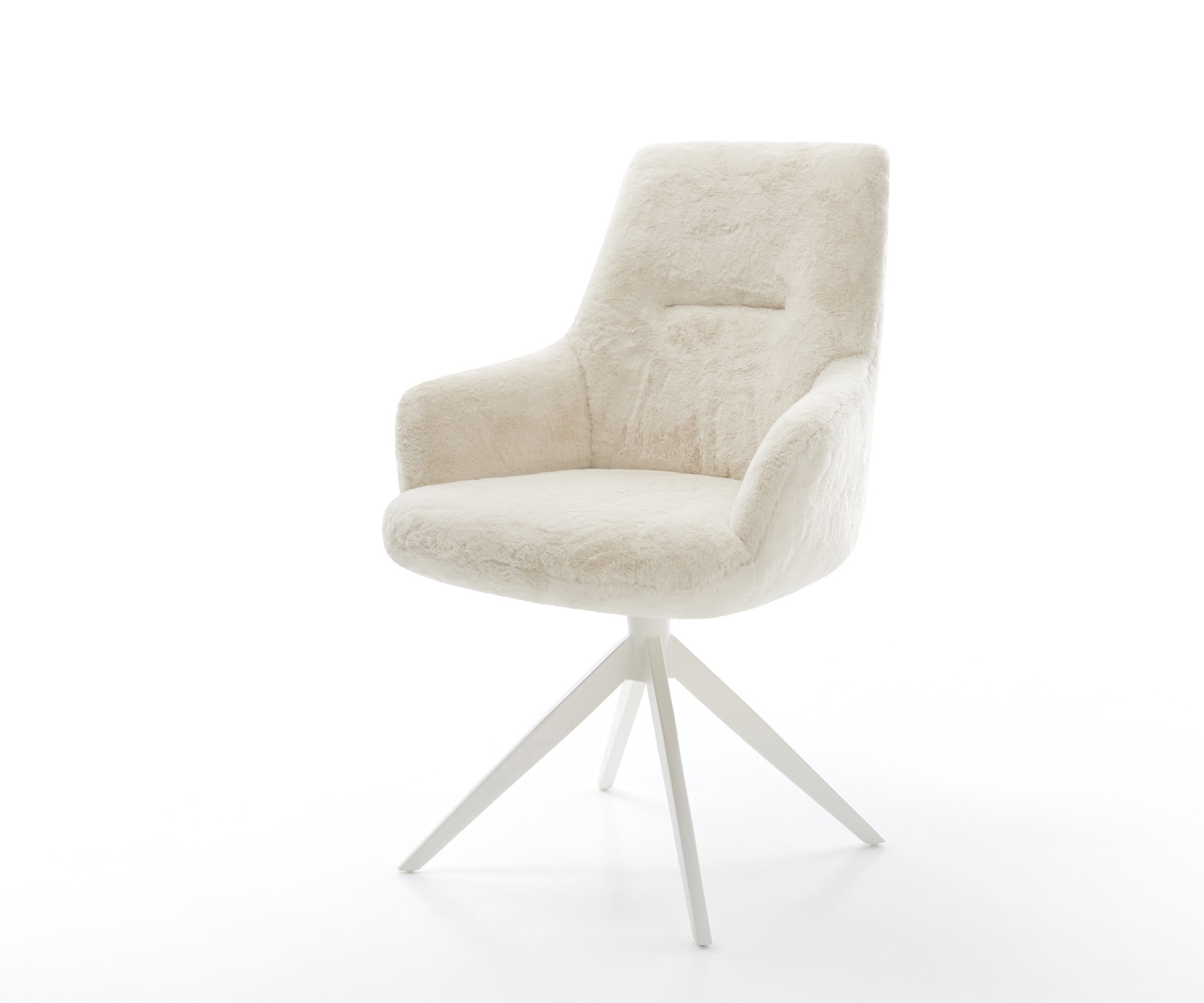 Drehstuhl Zelia-Flex mit Armlehnen Plüsch Creme-Weiß Kreuzgestell breit Wei günstig online kaufen