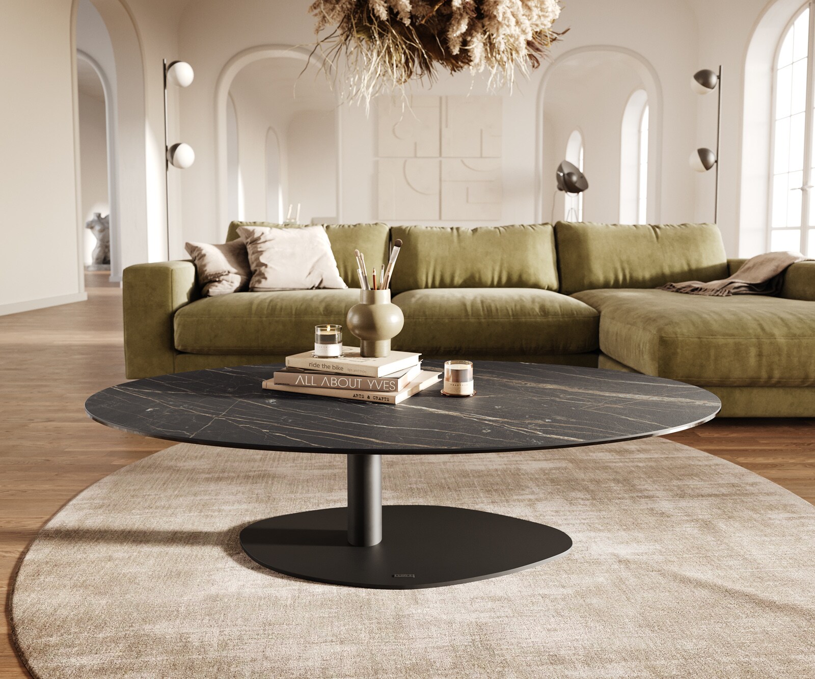 Couchtisch Edge Oval 140x80 cm Keramik Laminam® Noir Desir Braun Vibany Metall Schwarz 1