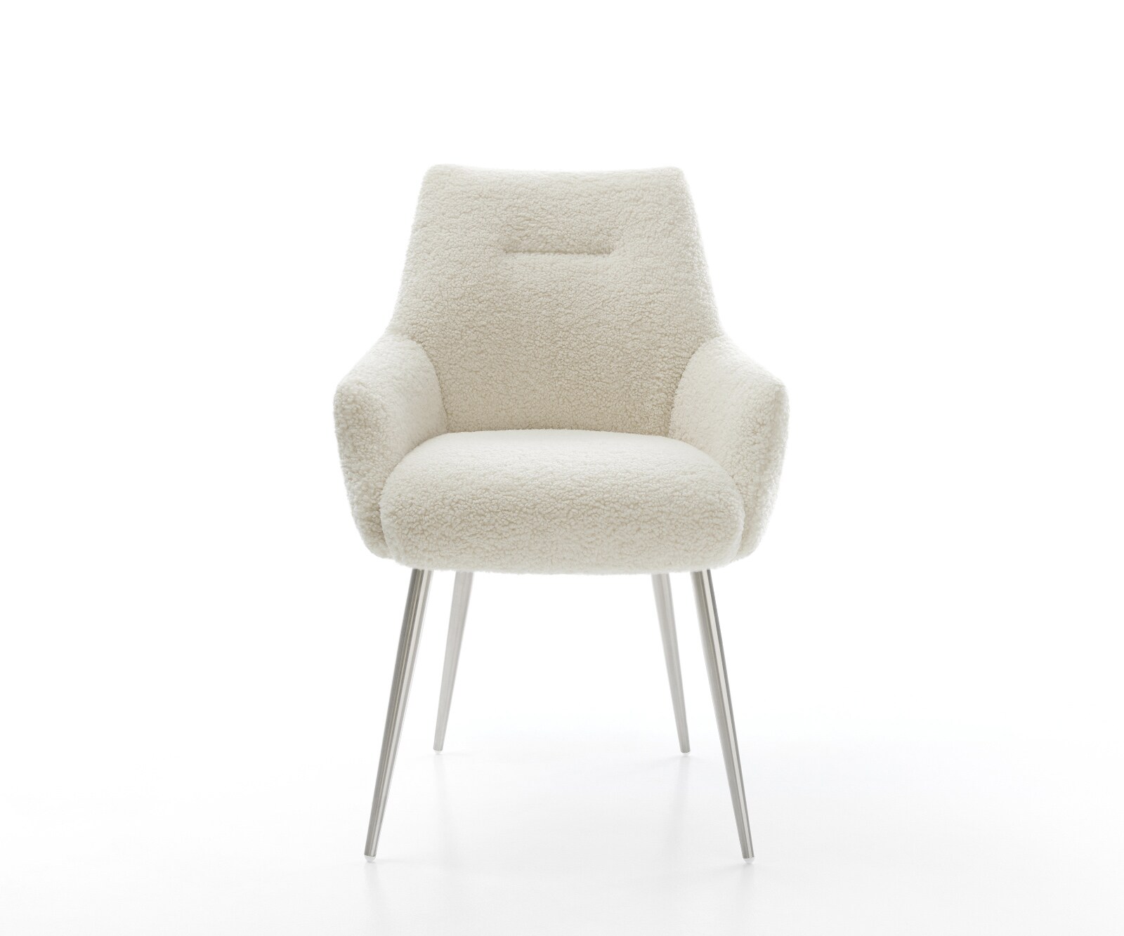 Esszimmerstuhl Alja-Flex mit Armlehnen Teddystoff Beige 4-Fuß konisch Edelstahl Taschenfederkern 1