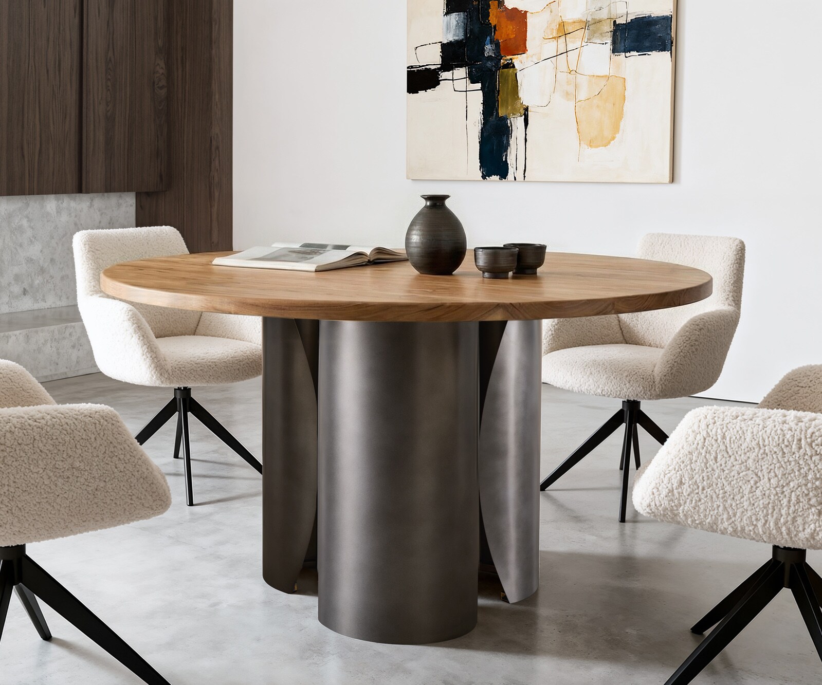 Esstisch Adenza Rund 140x140 cm Akazie Natur Metall Black Antique