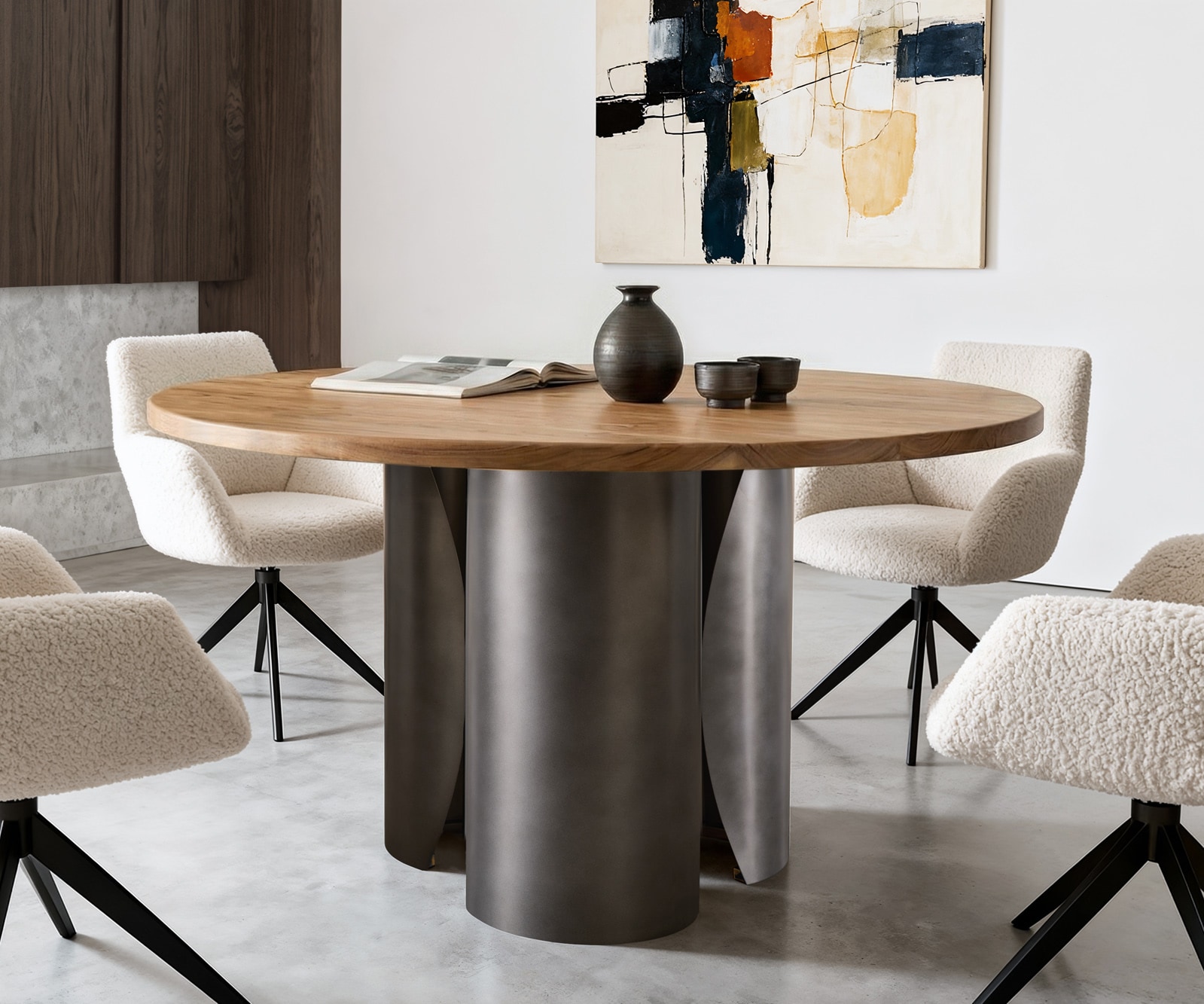 Esstisch Adenza Rund 140x140 cm Akazie Natur Metall Black Antique