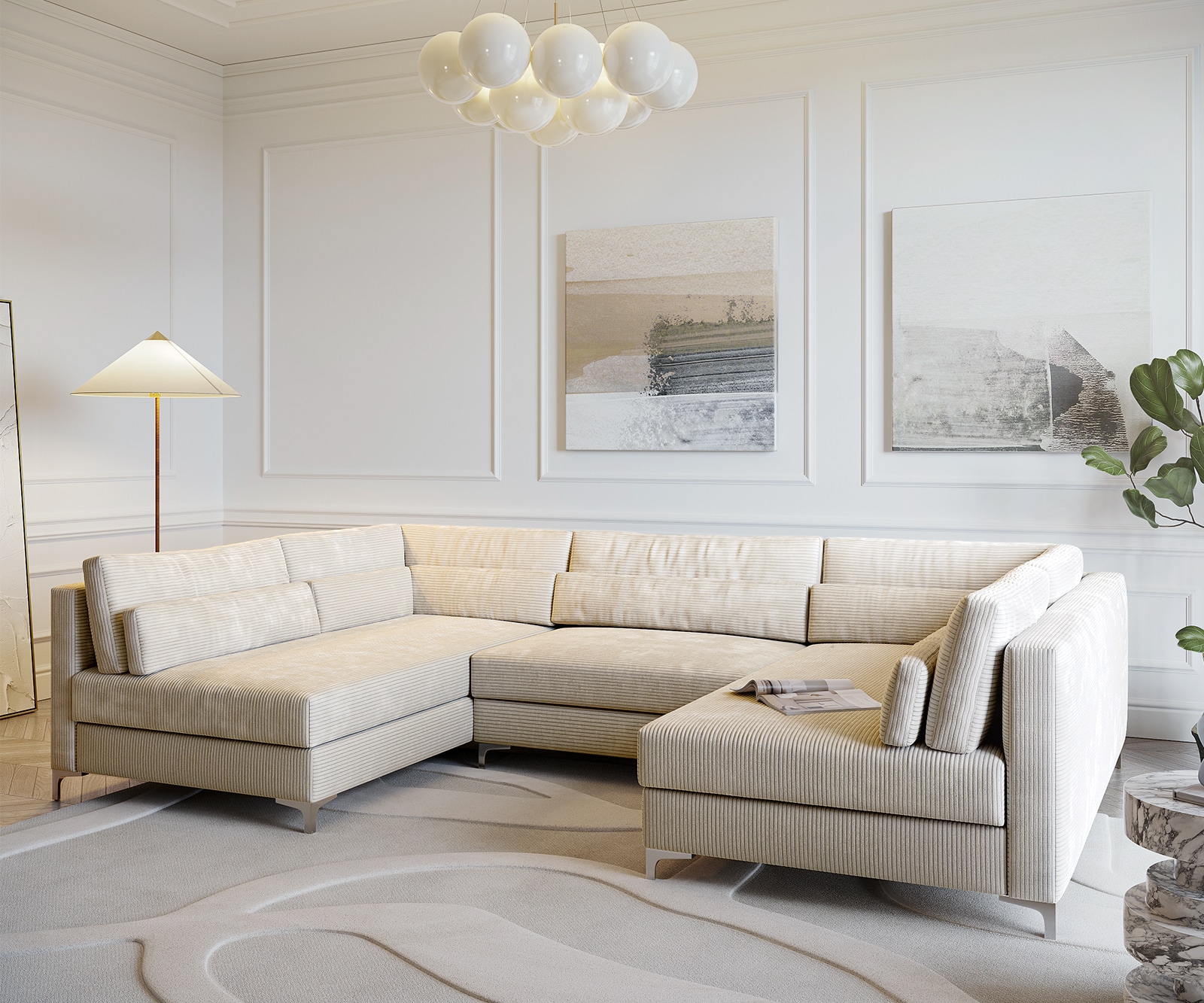 Wohnlandschaft Elio 300x185 cm Cord Beige mit Hocker 2 Wohnlandschaft Elio 300x185 cm Cord Beige mit Hocker 2