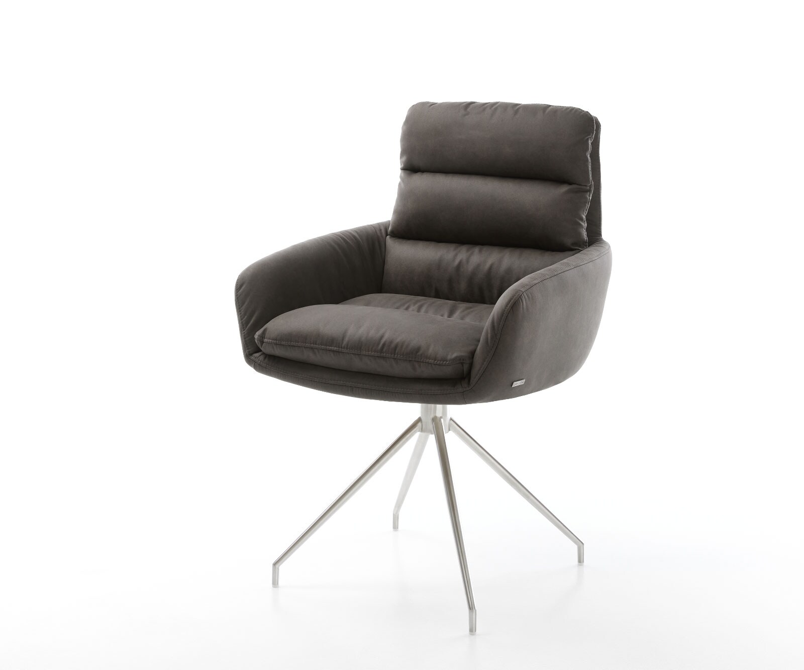 Drehstuhl Abelia-Flex mit Armlehnen Anthrazit Vintage Kreuzgestell konisch Edelstahl 180° drehbar