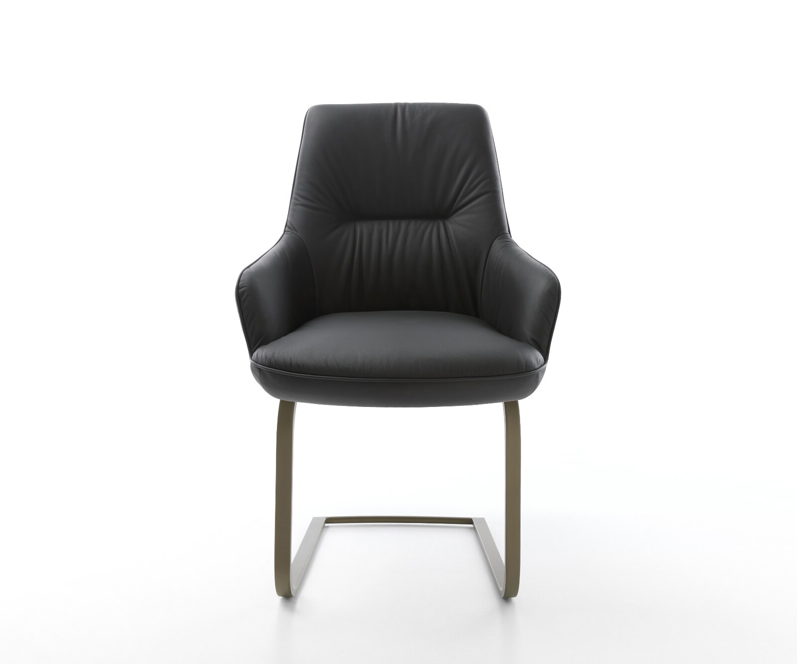 Freischwinger Zelia-Flex mit Armlehnen Echt-Leder Schwarz Freischwinger flach Effektfinish Titan Taschenfederkern 2