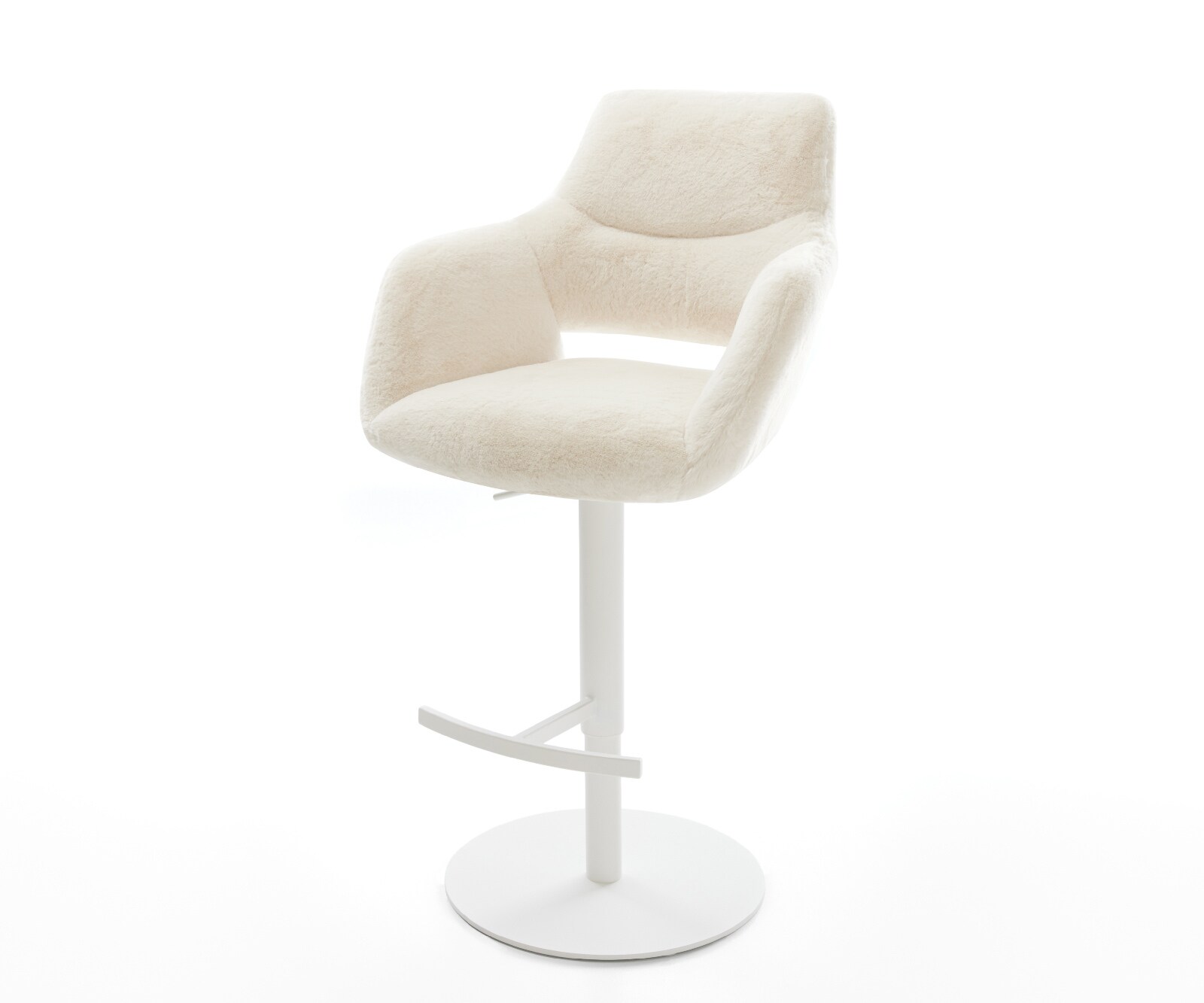 Barstuhl Yago-Flex Plüsch Creme-Weiß Drehfuß höhenverstellbar Metall Weiß Taschenfederkern 1