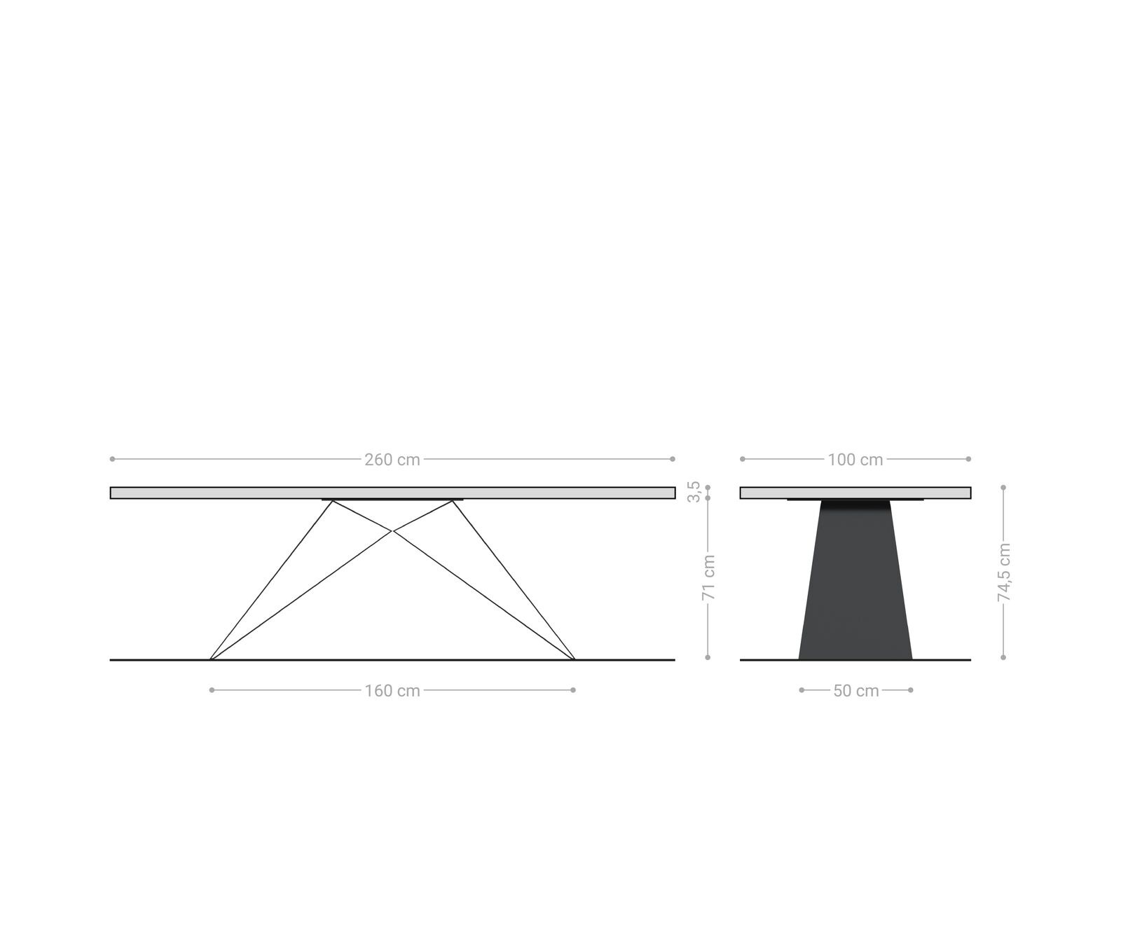 Esstisch Edge 260x100 Akazie Platin V-Gestell Flachstahl Schwarz Live-Edge 8