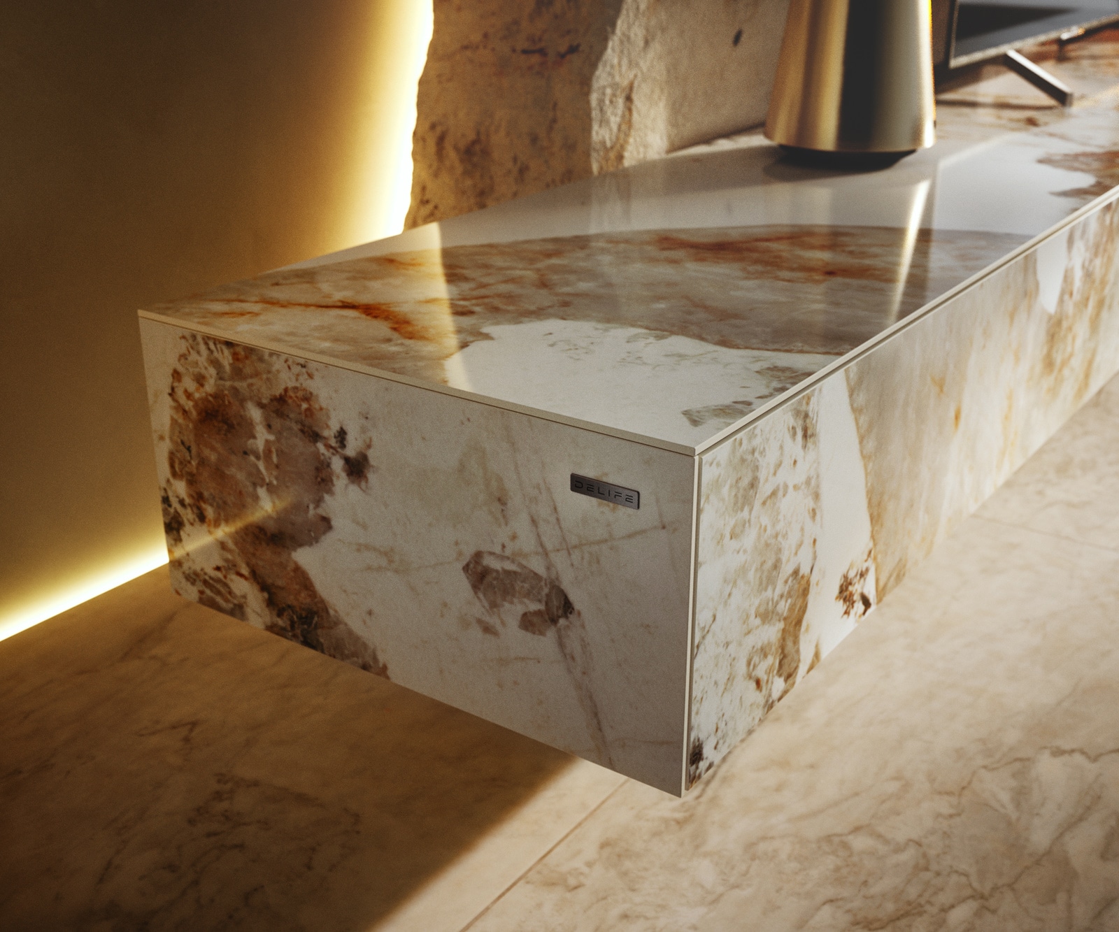 Lowboard Cuor 250 cm Keramik Minas Melange Weiß-Beige 1 Klappe 1 Schubfach Fuß Schwebeoptik Acrylglas 6 Lowboard Cuor 250 cm Keramik Minas Melange Weiß-Beige 1 Klappe 1 Schubfach Fuß Schwebeoptik Acrylglas 6