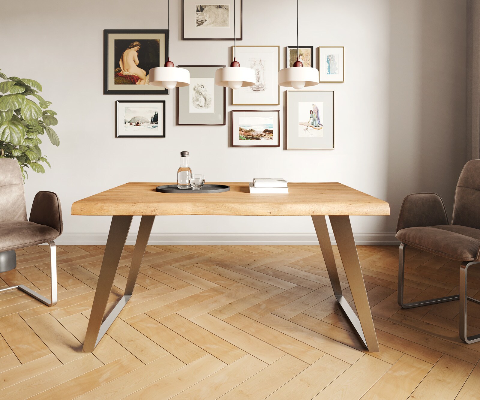 Esstisch Edge 140x90 XL Akazie Natur Edelstahl Schräg Live-Edge 1