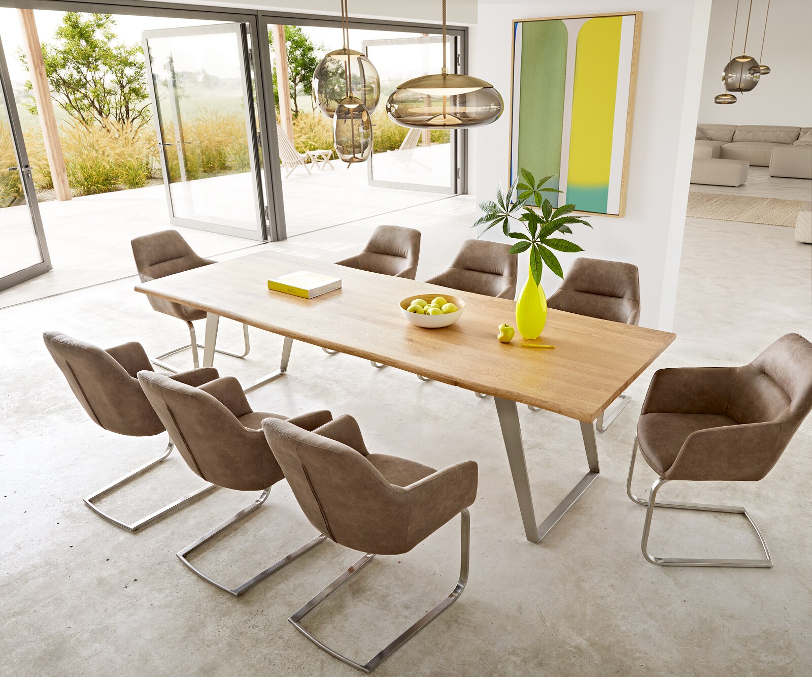 Esstisch Edge 260x100x2,5 Eiche Natur Edelstahl Schräg Live-Edge 8