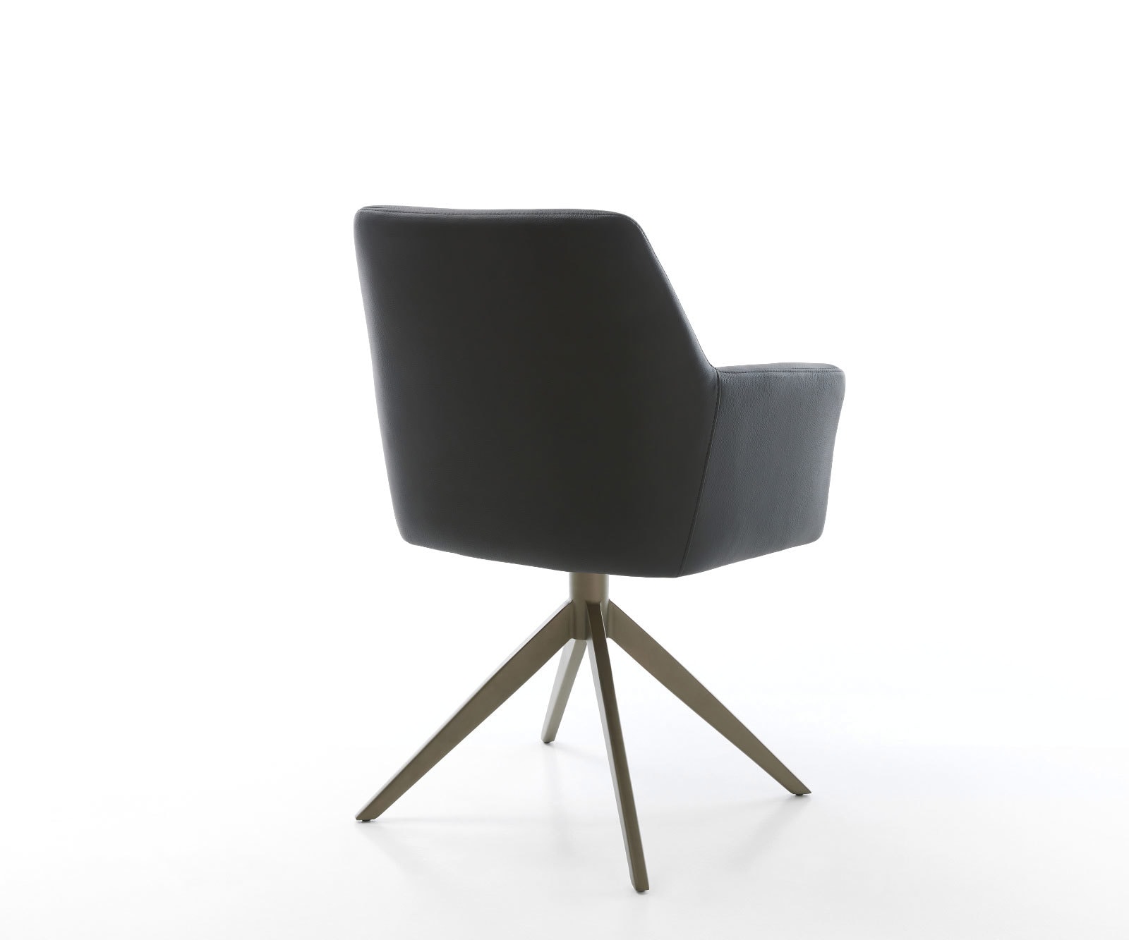 Drehstuhl Xana-Flex mit Armlehnen Echt-Leder Schwarz Kreuzgestell breit Effektfinish Titan 360° drehbar Wippfunktion Taschenfederkern 5