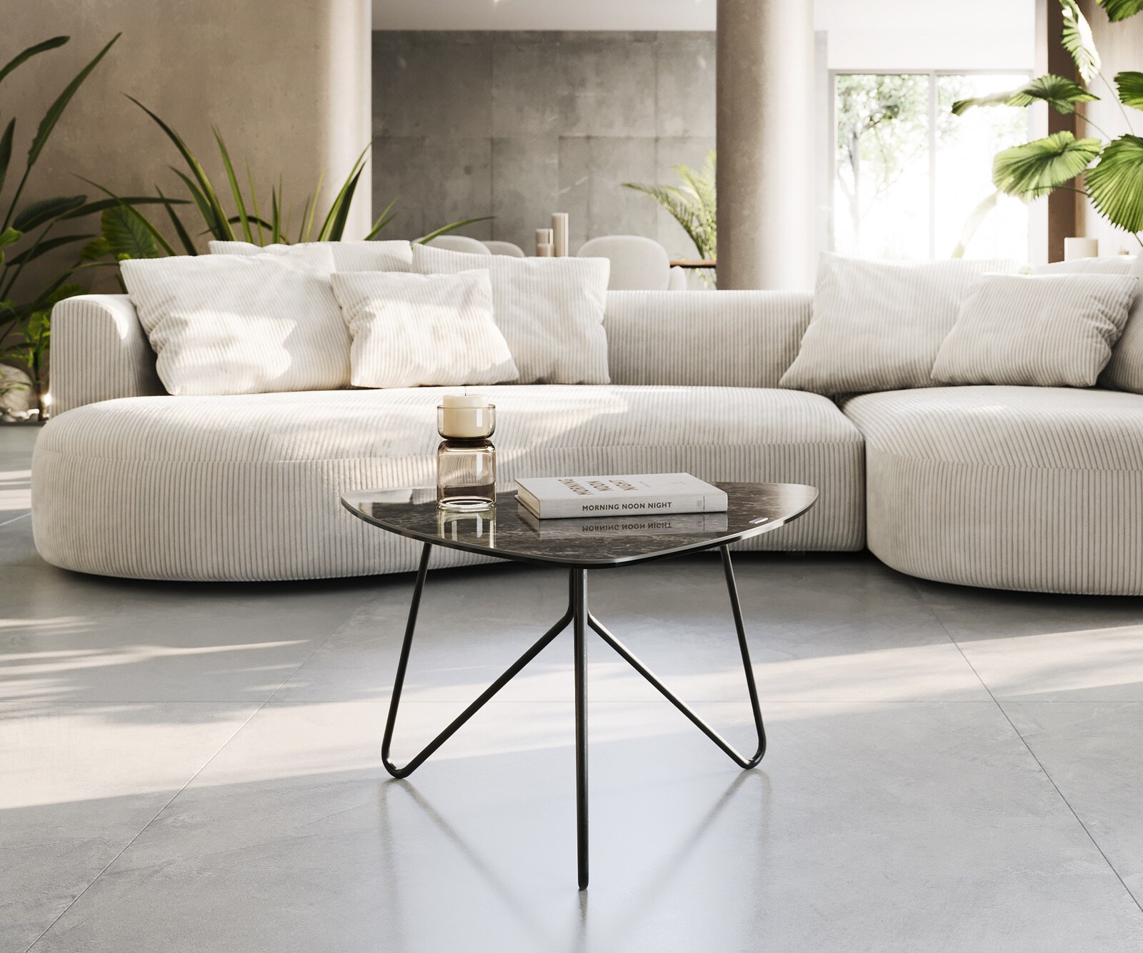 Couchtisch Ekrem 65x65 cm Keramik Emperador Extra Lucidato Dunkelbraun Hairpin Metall Schwarz 1