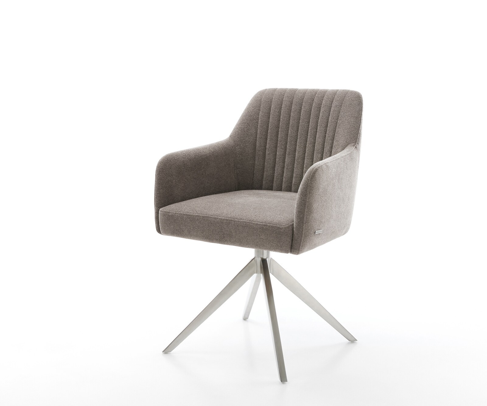 Drehstuhl Greg-Flex Strukturstoff Soft Taupe Kreuzgestell breit Edelstahl 360° drehbar Wippfunktion Taschenfederkern 1