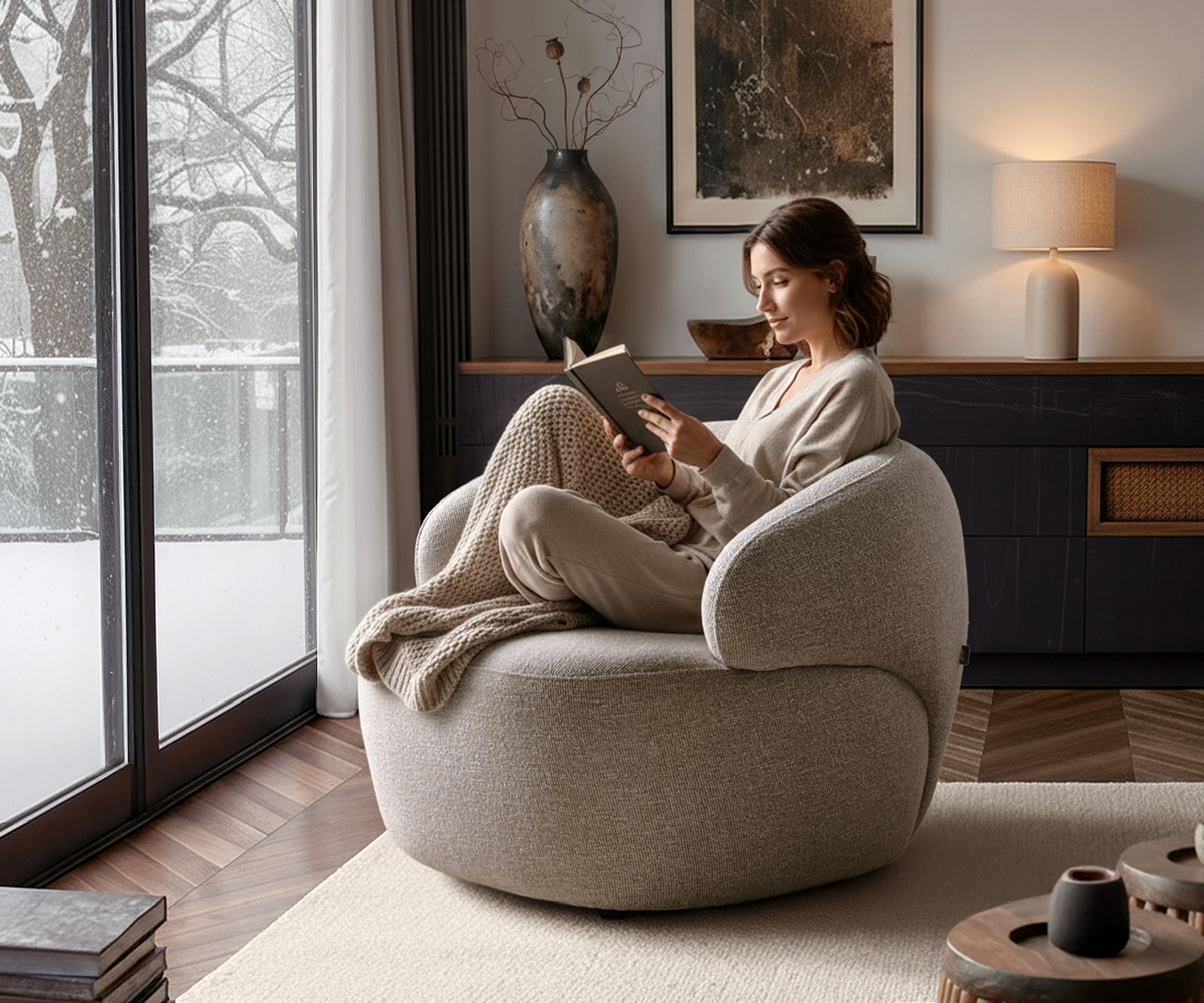 Cocktailsessel Nova Webstoff Soft Beige 88x88 cm Loungesessel