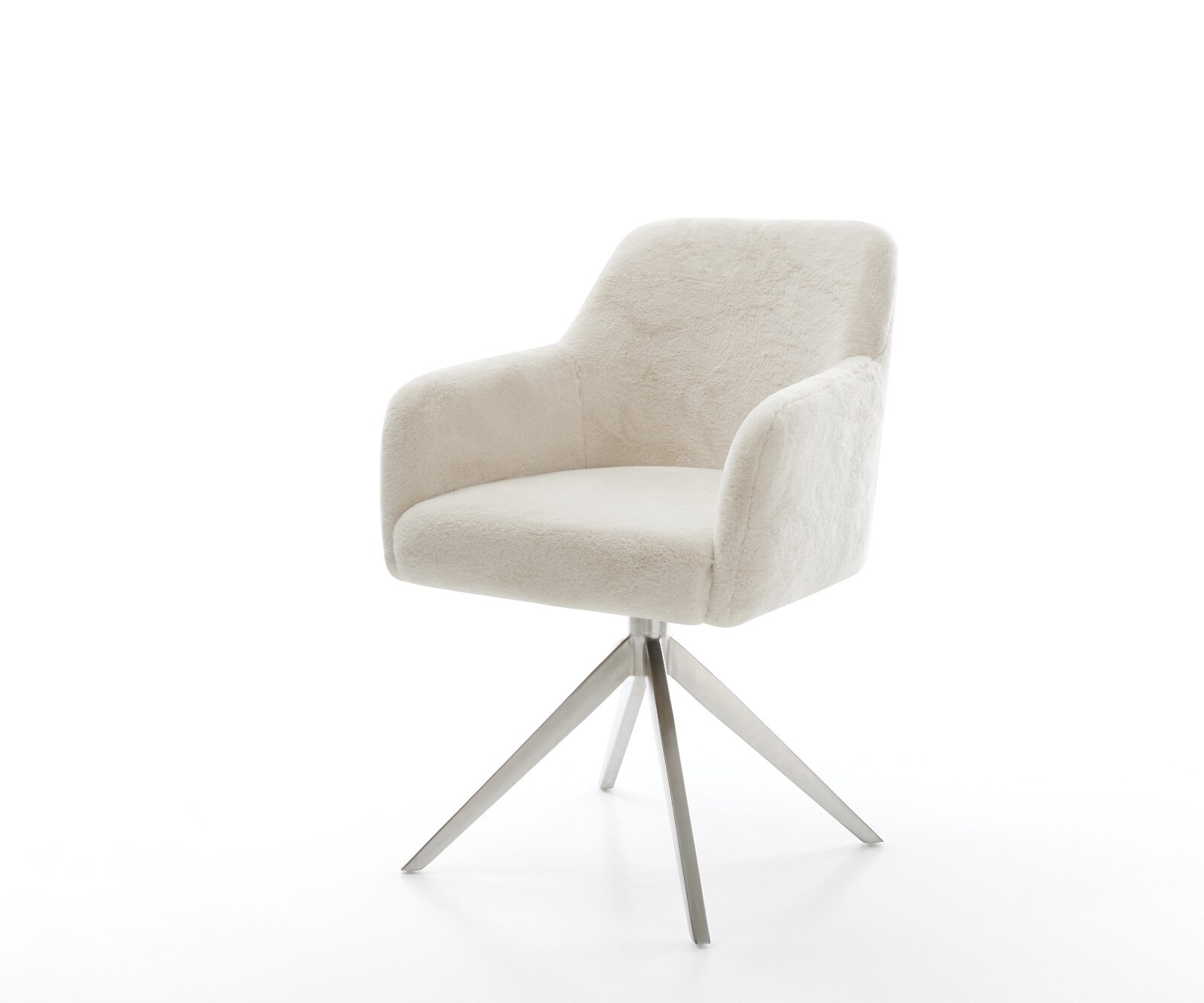 Drehstuhl Greg-Flex Plüsch Creme-Weiß Kreuzgestell breit Edelstahl 360° drehbar Wippfunktion Taschenfederkern 1