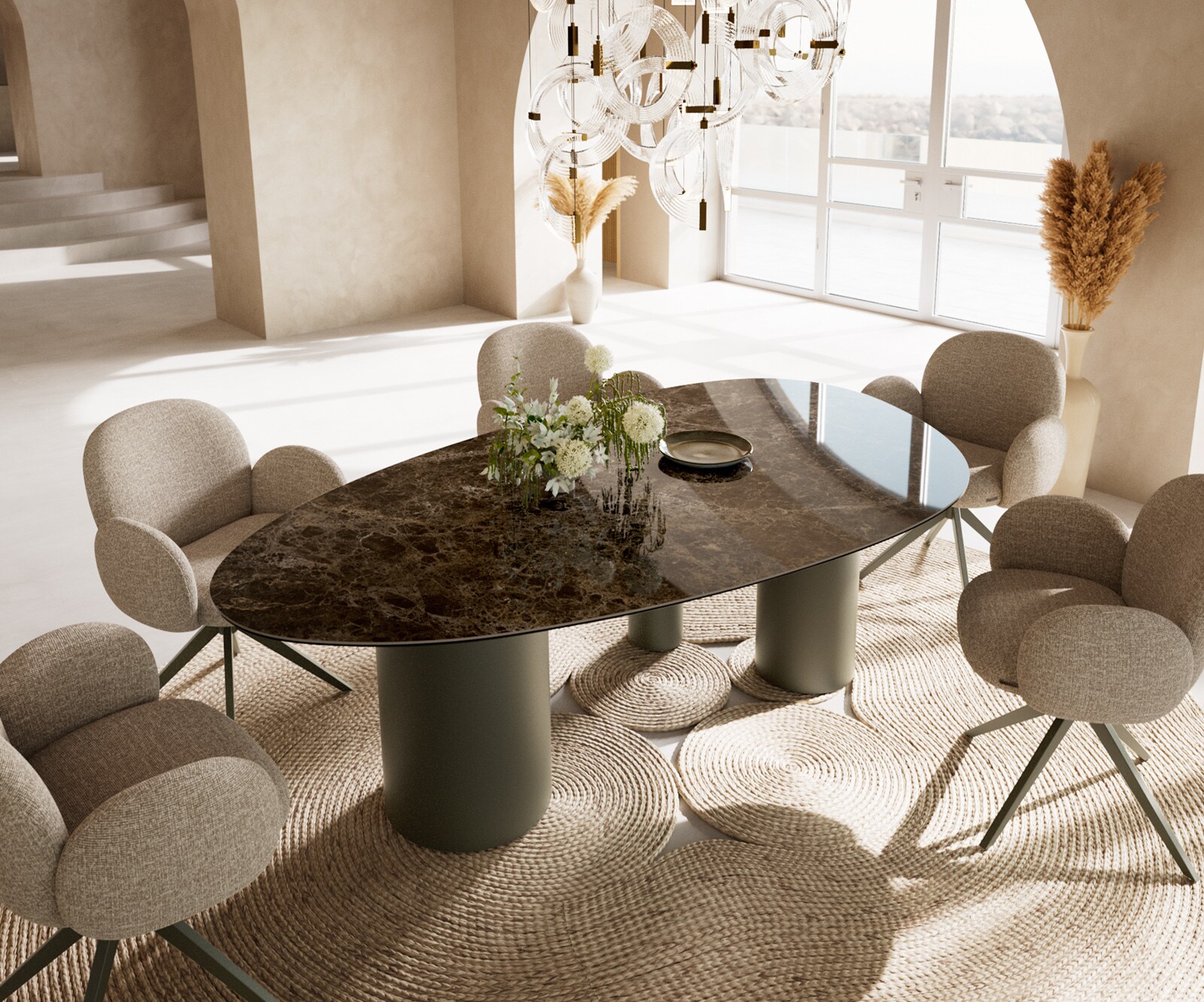 Esstisch Edge Oval 220x120 Keramik Laminam® Emperador Extra Lucidato Dunkel günstig online kaufen