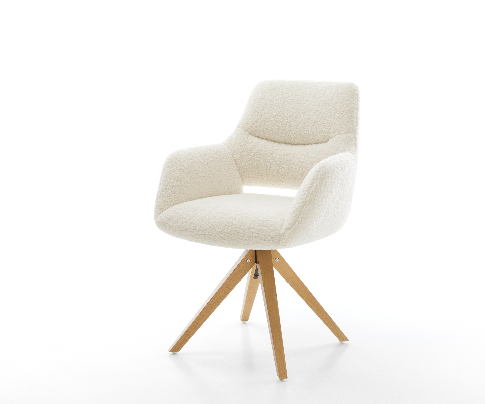 Drehstuhl Yago-Flex mit Armlehnen Teddystoff Beige Holzgestell kantig Natur 360° drehbar Taschenfederkern