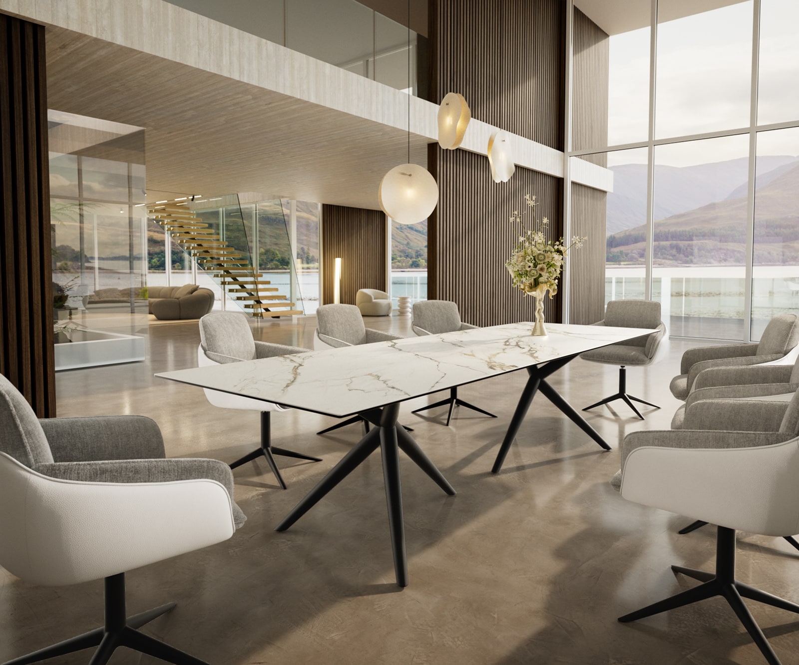 Esstisch Edge 300x100 Keramik Calacatta Luxe Weiß-Gold-Grau Estelar rund Metall Schwarz 5 Esstisch Edge 300x100 Keramik Calacatta Luxe Weiß-Gold-Grau Estelar rund Metall Schwarz 5