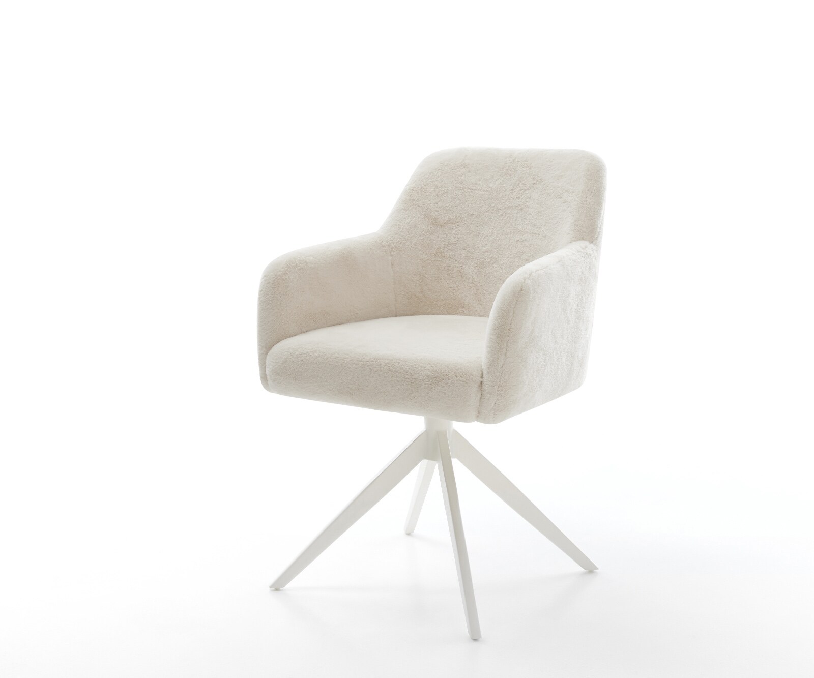 Drehstuhl Greg-Flex Plüsch Creme-Weiß Kreuzgestell breit Weiß 360° drehbar Wippfunktion Taschenfederkern 1