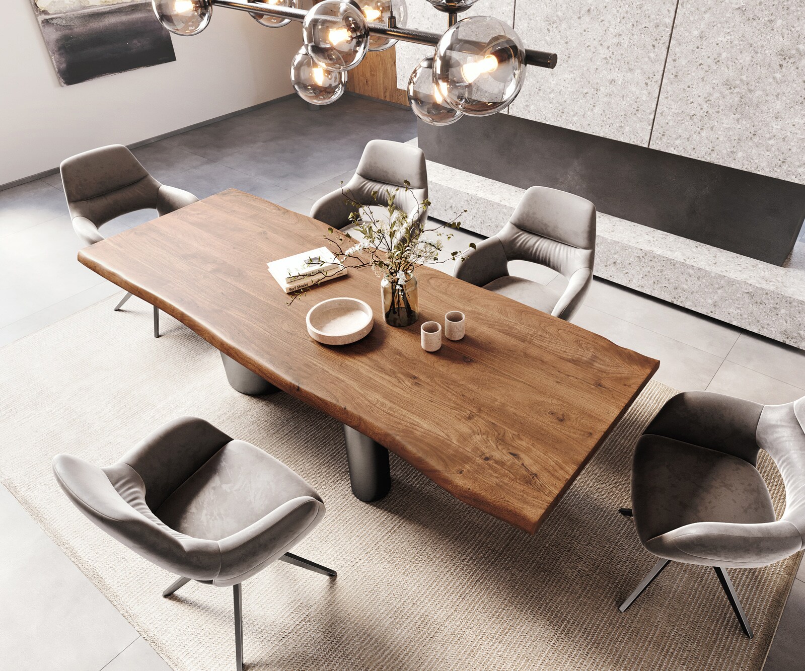 Esstisch Edge 260x100 XL Akazie Braun Troa Edelstahl Graphit Live-Edge 3