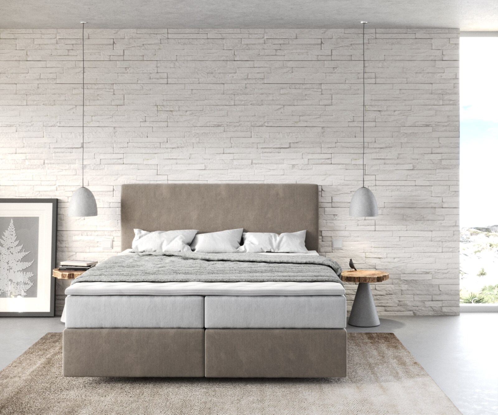 Boxspringbett Dream-Well 160x200 cm Mikrofaser Beige mit TFK Matratze und Visco Topper 1