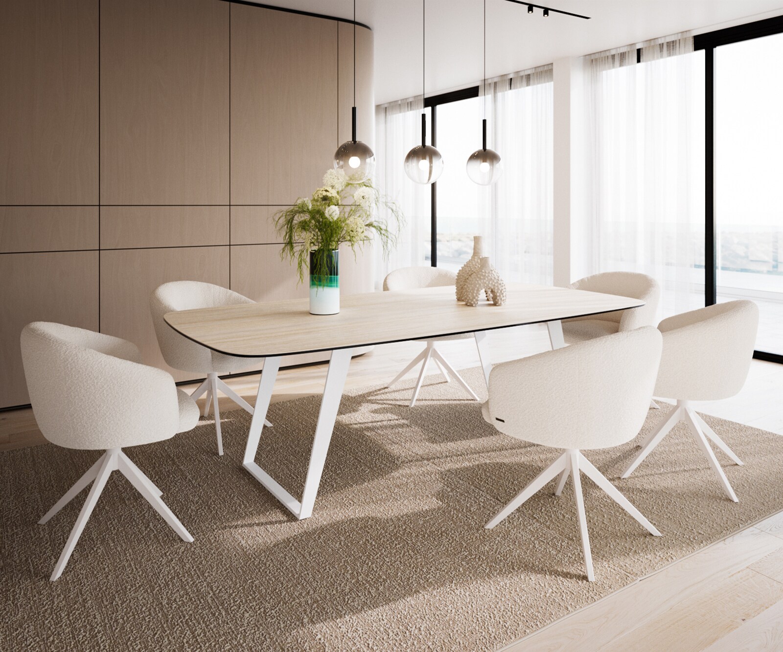 Esstisch Edge Boot 240x120 cm Keramik Travertin Natur Metall Schräg Weiß 4