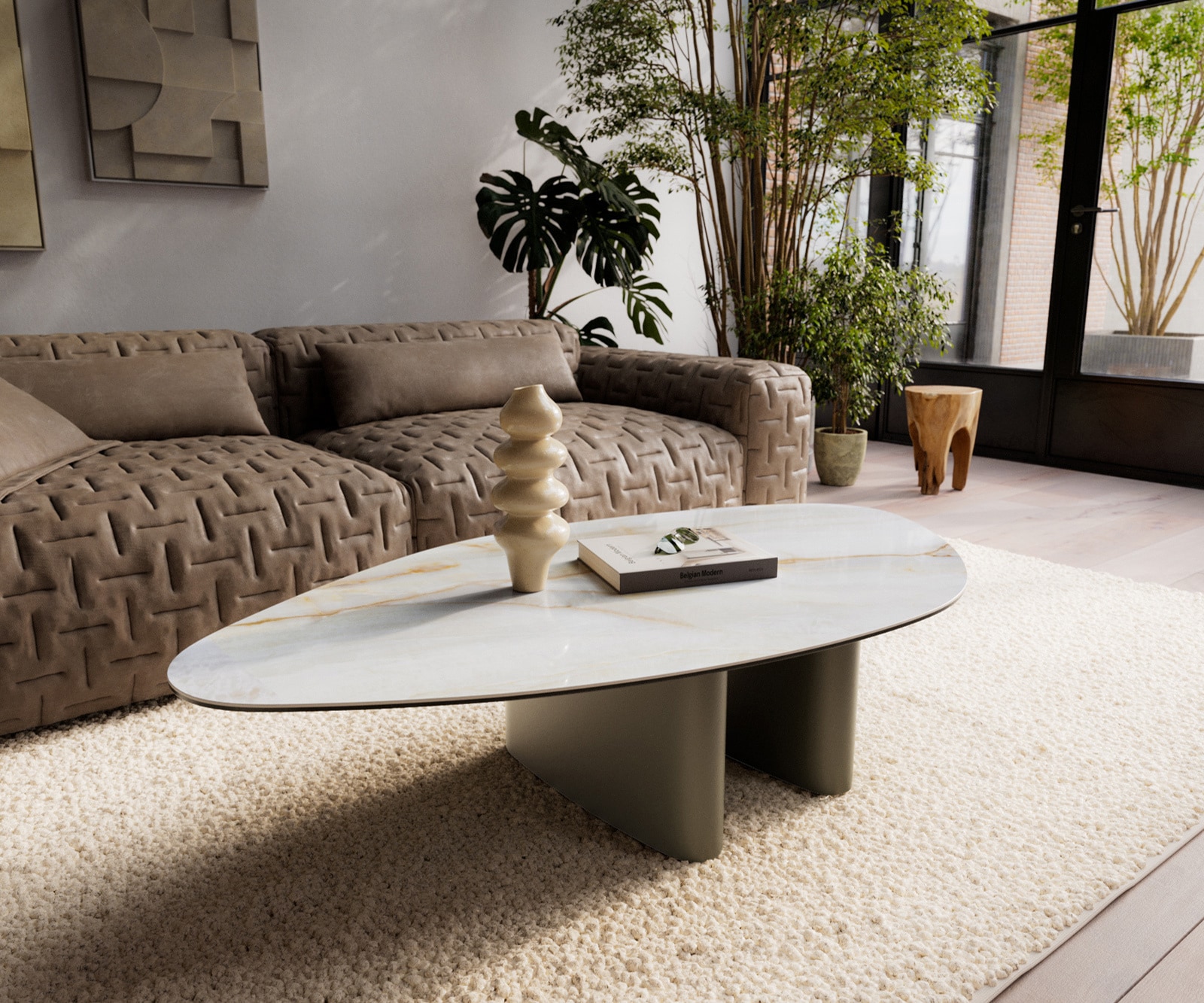 Couchtisch Edge Organisch 140x76 cm Keramik Onyx Pearl Ovada Effektfinish Titan