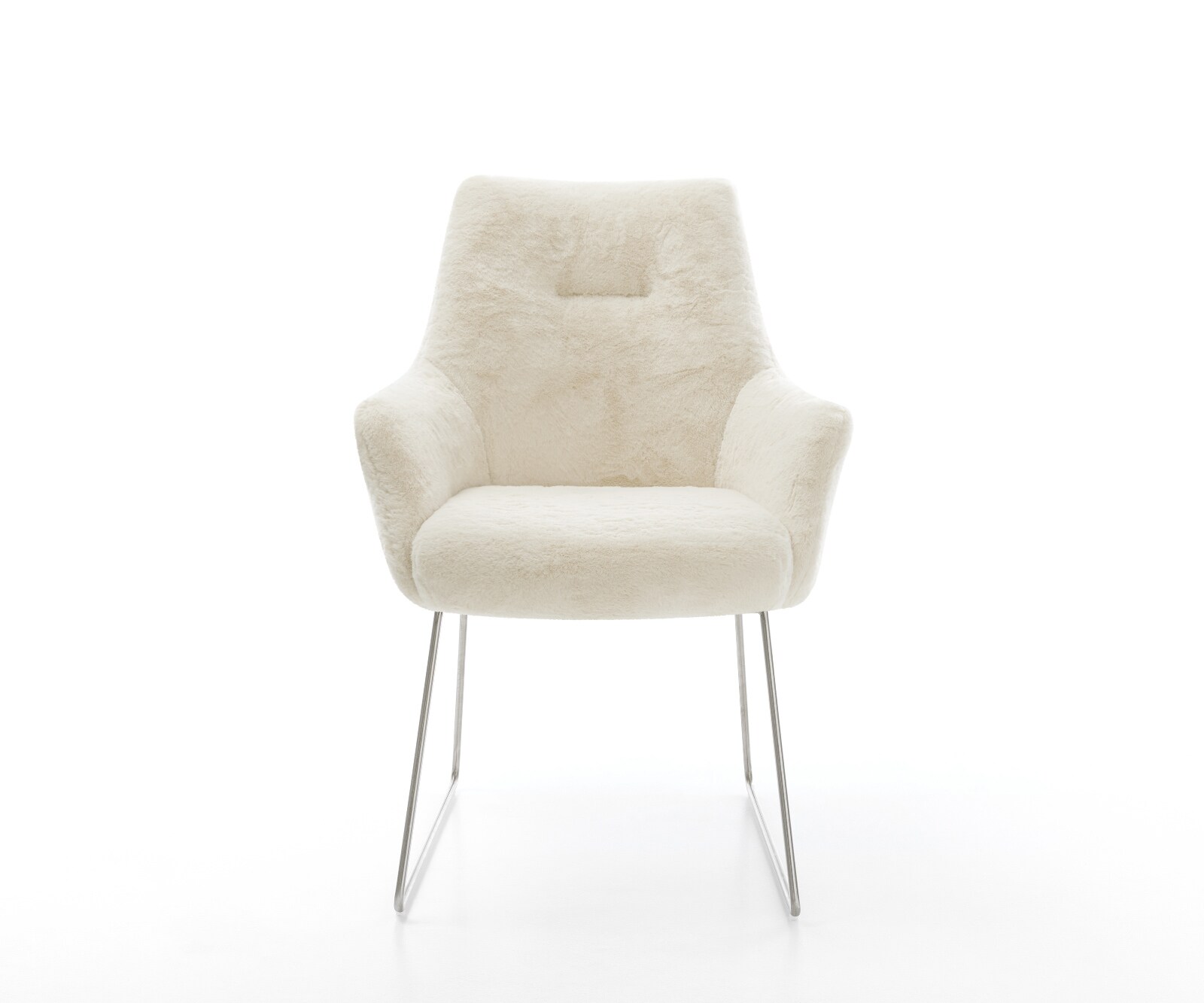 Esszimmerstuhl Alja-Flex mit Armlehnen Plüsch Creme-Weiß Kufengestell Edelstahl Taschenfederkern 1 Esszimmerstuhl Alja-Flex mit Armlehnen Plüsch Creme-Weiß Kufengestell Edelstahl Taschenfederkern 1