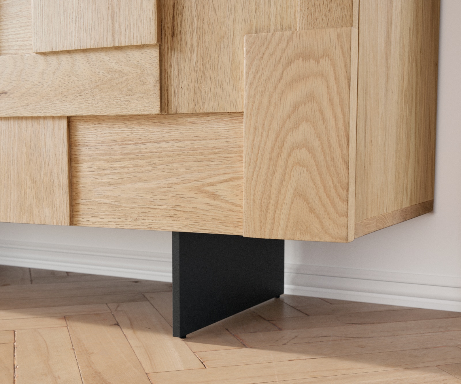 Sideboard Puzzle 175 cm Eiche Natur 3 Türen Fuß schwebend Metall Schwarz 6