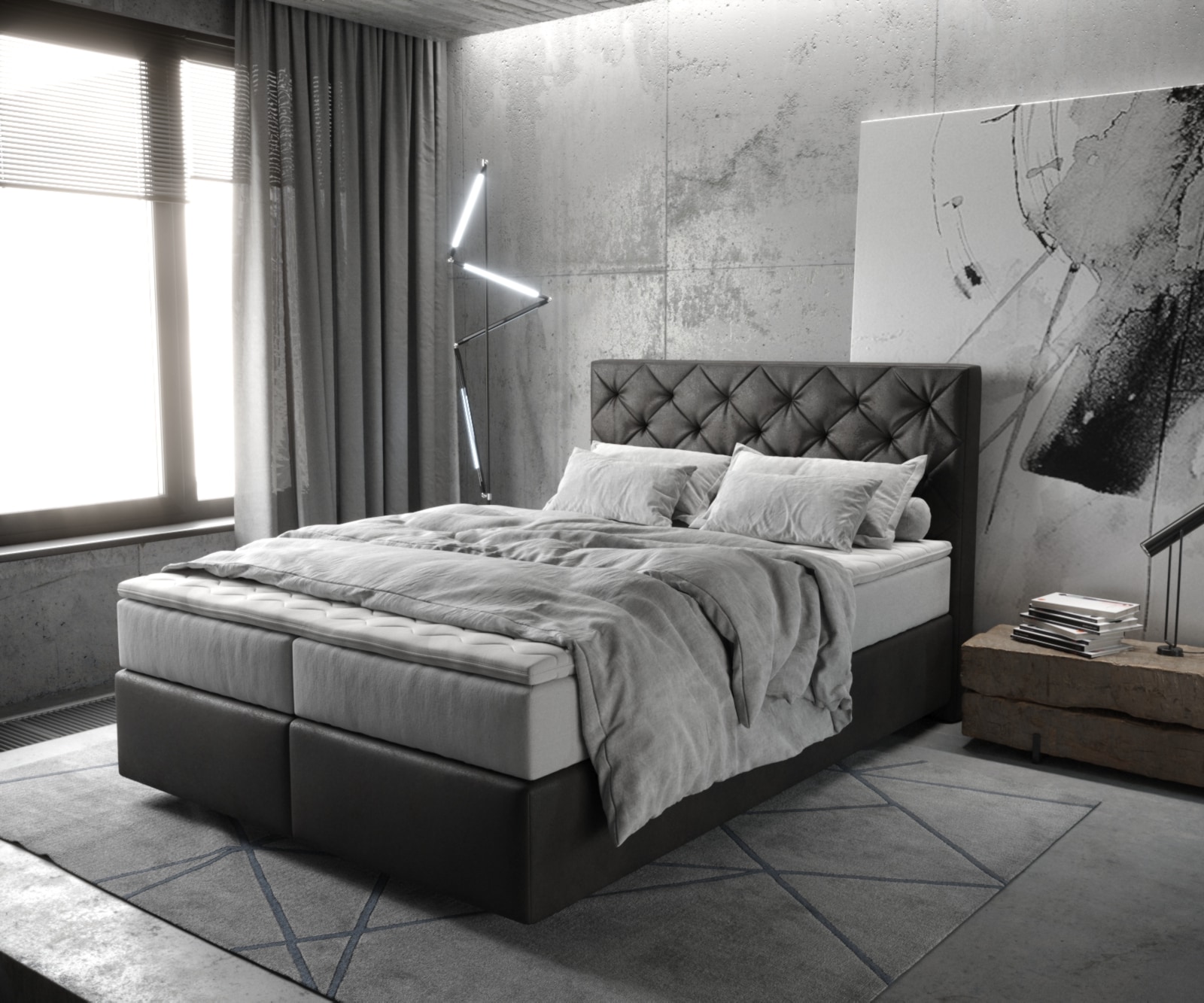 Boxspringbett Dream-Great 140x200 cm Mikrofaser Anthrazit Vintage mit TFK Matratze und Visco Topper Boxspringbett Dream-Great 140x200 cm Mikrofaser Anthrazit Vintage mit TFK Matratze und Visco Topper