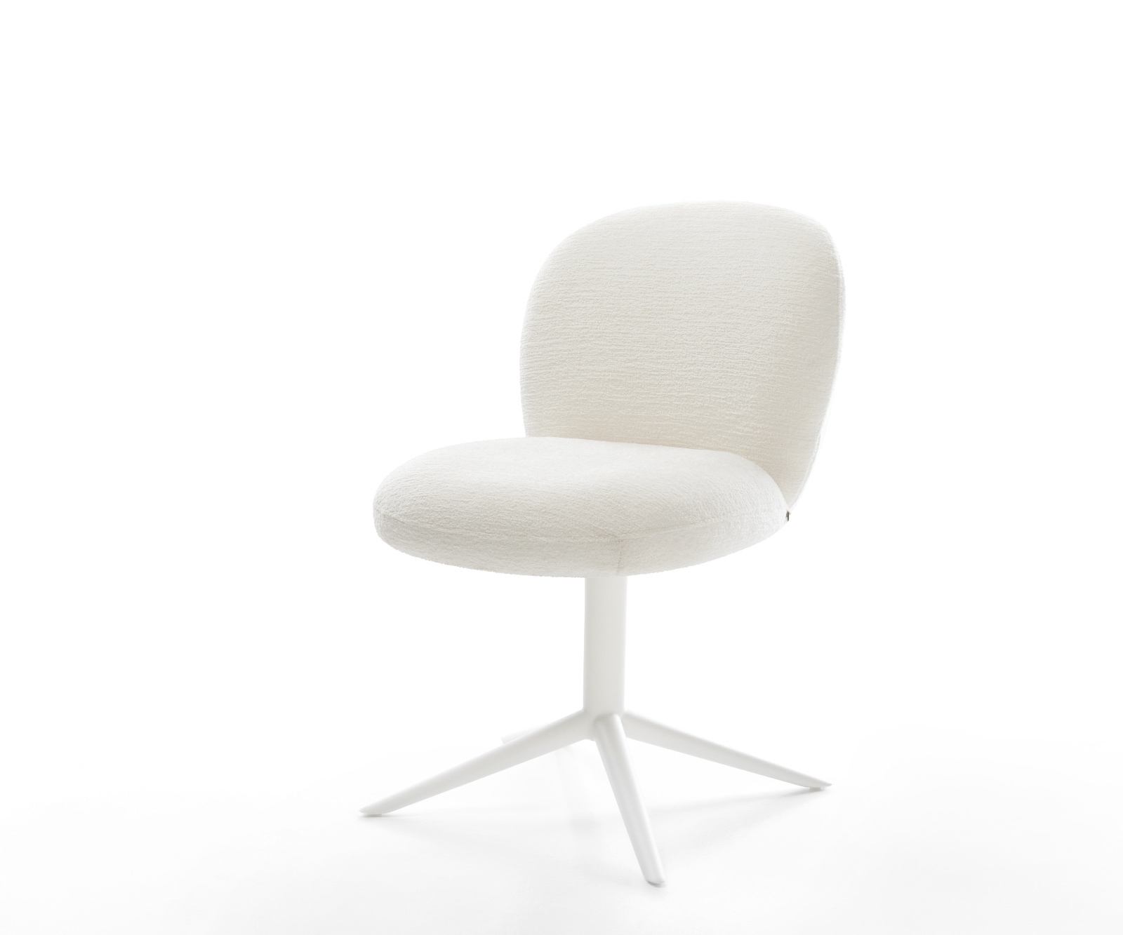 Drehstuhl Nube-Flex Bouclé Soft Beige Fußkreuz Weiß 360° drehbar Wippfunktion Taschenfederkern