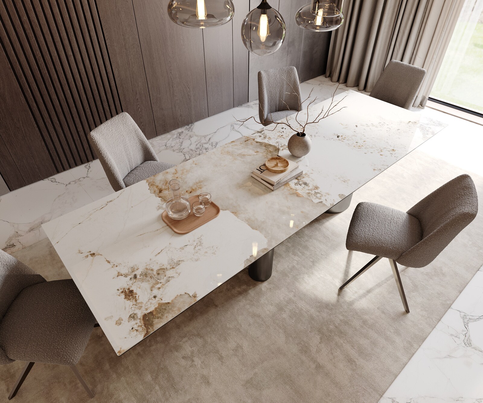 Esstisch Edge 300x100 Keramik Minas Melange Weiß-Beige Troa Edelstahl Graphit 3