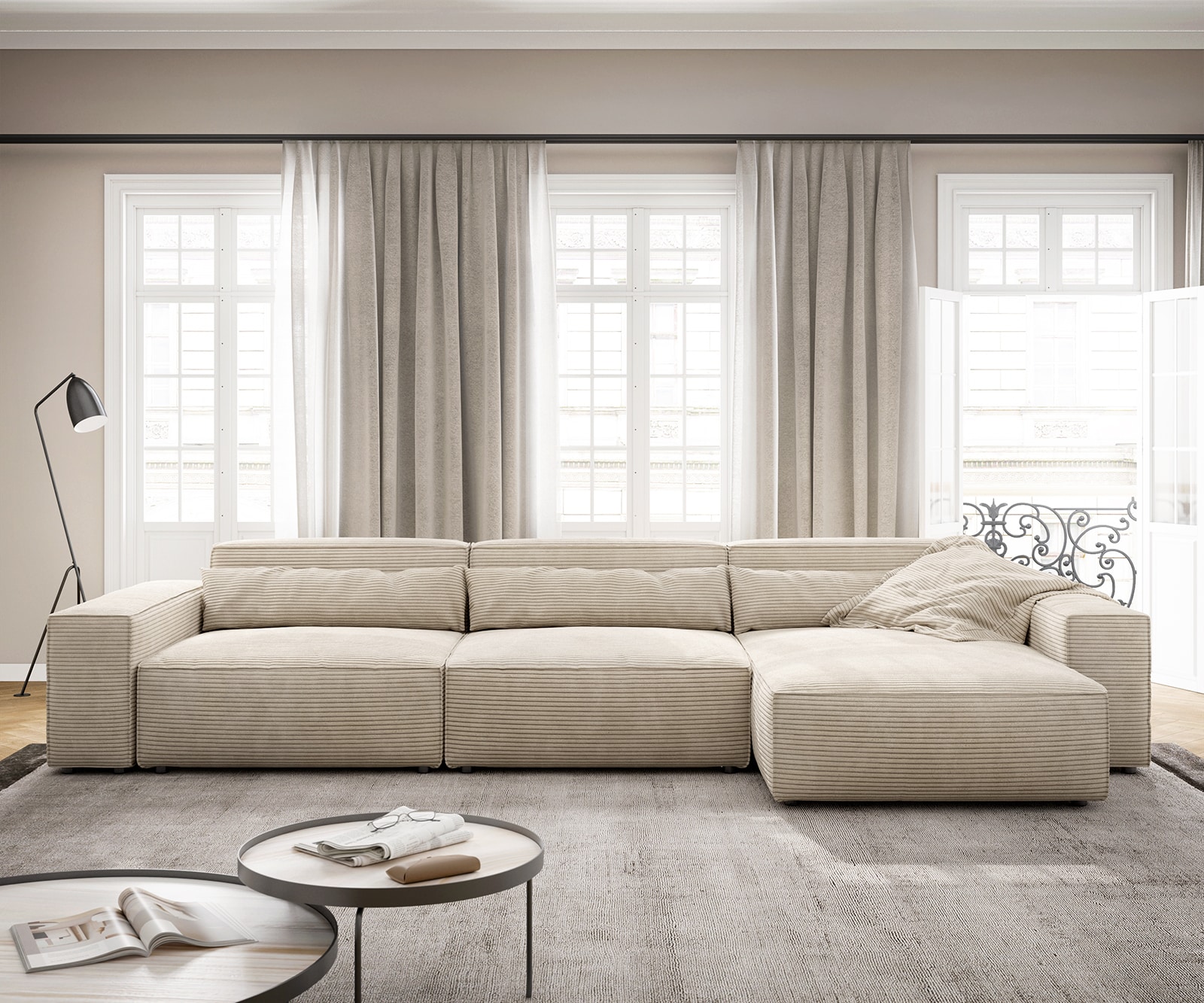 Ecksofa Sirpio XL 370x170 cm Cord Beige Recamiere variabel 1 Ecksofa Sirpio XL 370x170 cm Cord Beige Recamiere variabel 1