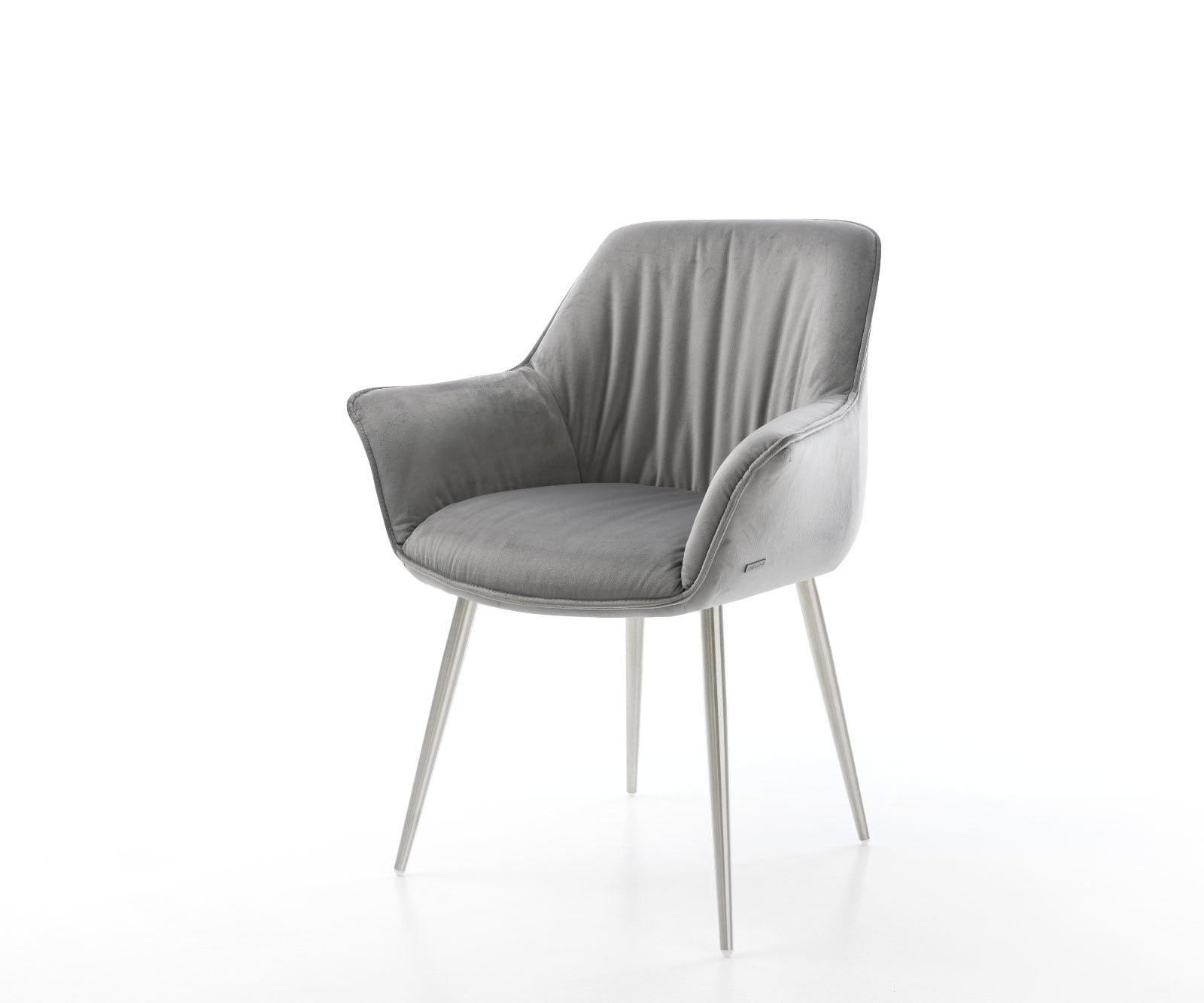 Esszimmerstuhl Keila-Flex mit Armlehnen Samt Grau 4-Fuß konisch Edelstahl Esszimmerstuhl Keila-Flex mit Armlehnen Samt Grau 4-Fuß konisch Edelstahl