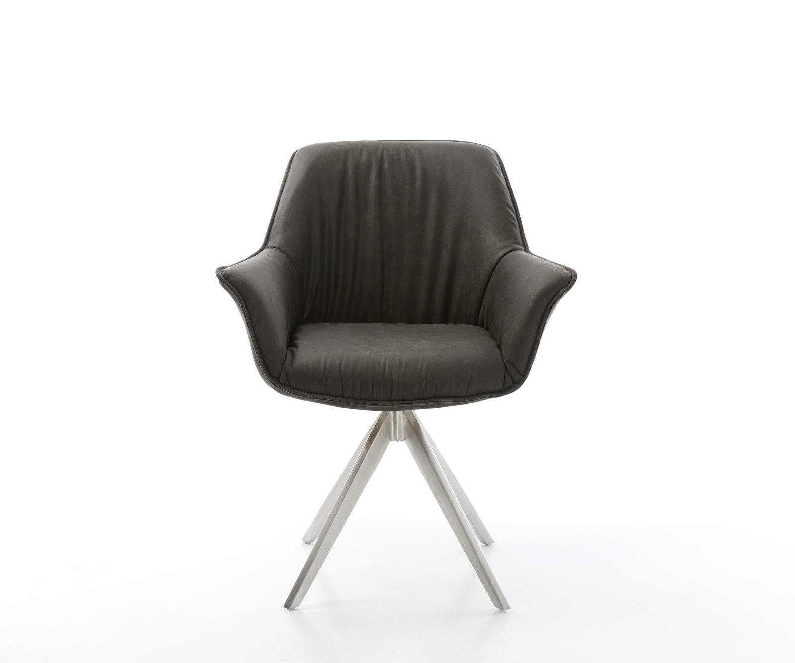 Esszimmerstuhl Keila-Flex mit Armlehnen Mikrofaser Anthrazit Vintage Kreuzgestell kantig Edelstahl 2 Esszimmerstuhl Keila-Flex mit Armlehnen Mikrofaser Anthrazit Vintage Kreuzgestell kantig Edelstahl 2