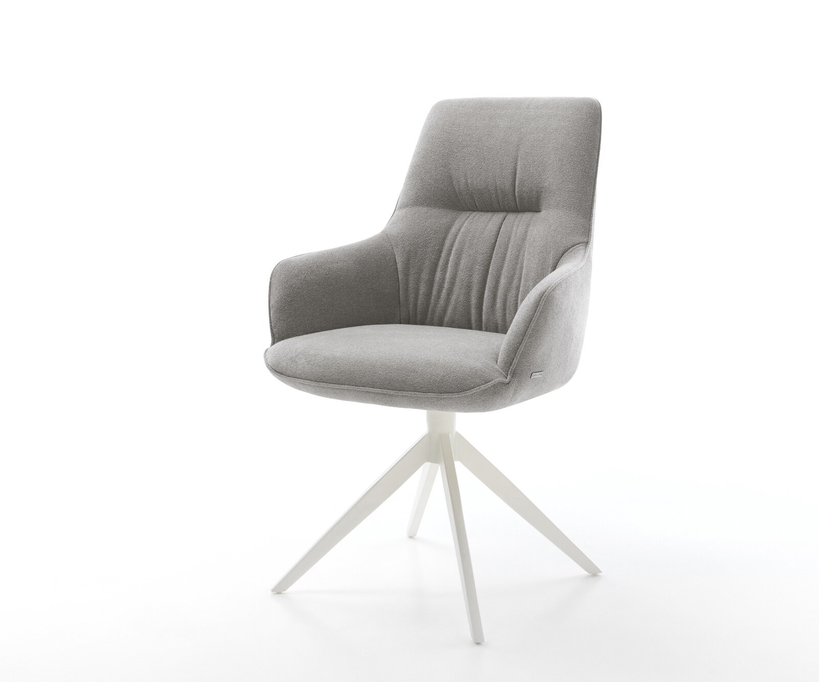 Drehstuhl Zelia-Flex mit Armlehnen Strukturstoff Soft Grau Kreuzgestell breit Weiß 360° drehbar Wippfunktion Taschenfederkern