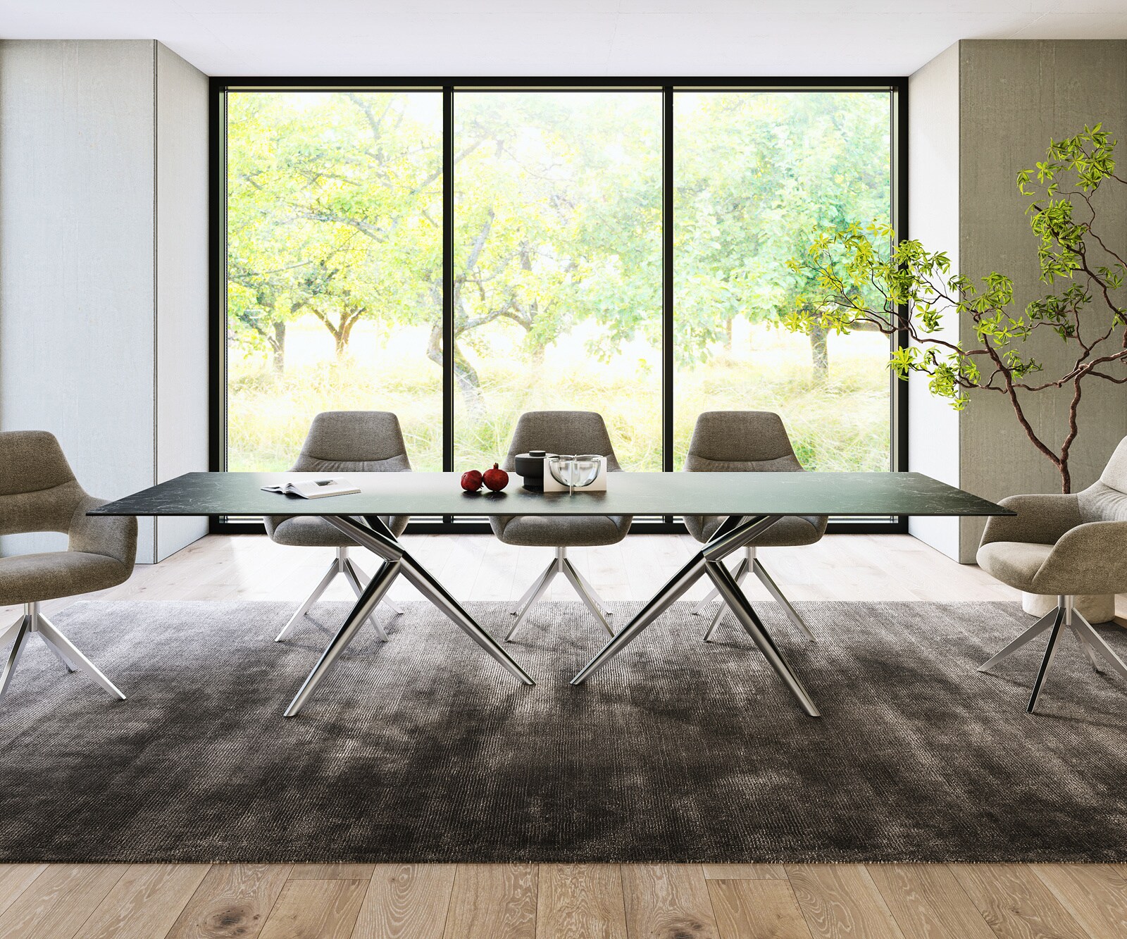 Esstisch Edge 300x100 Keramik Laminam®Nero Greco Anthrazit Estelar rund Edelstahl 1