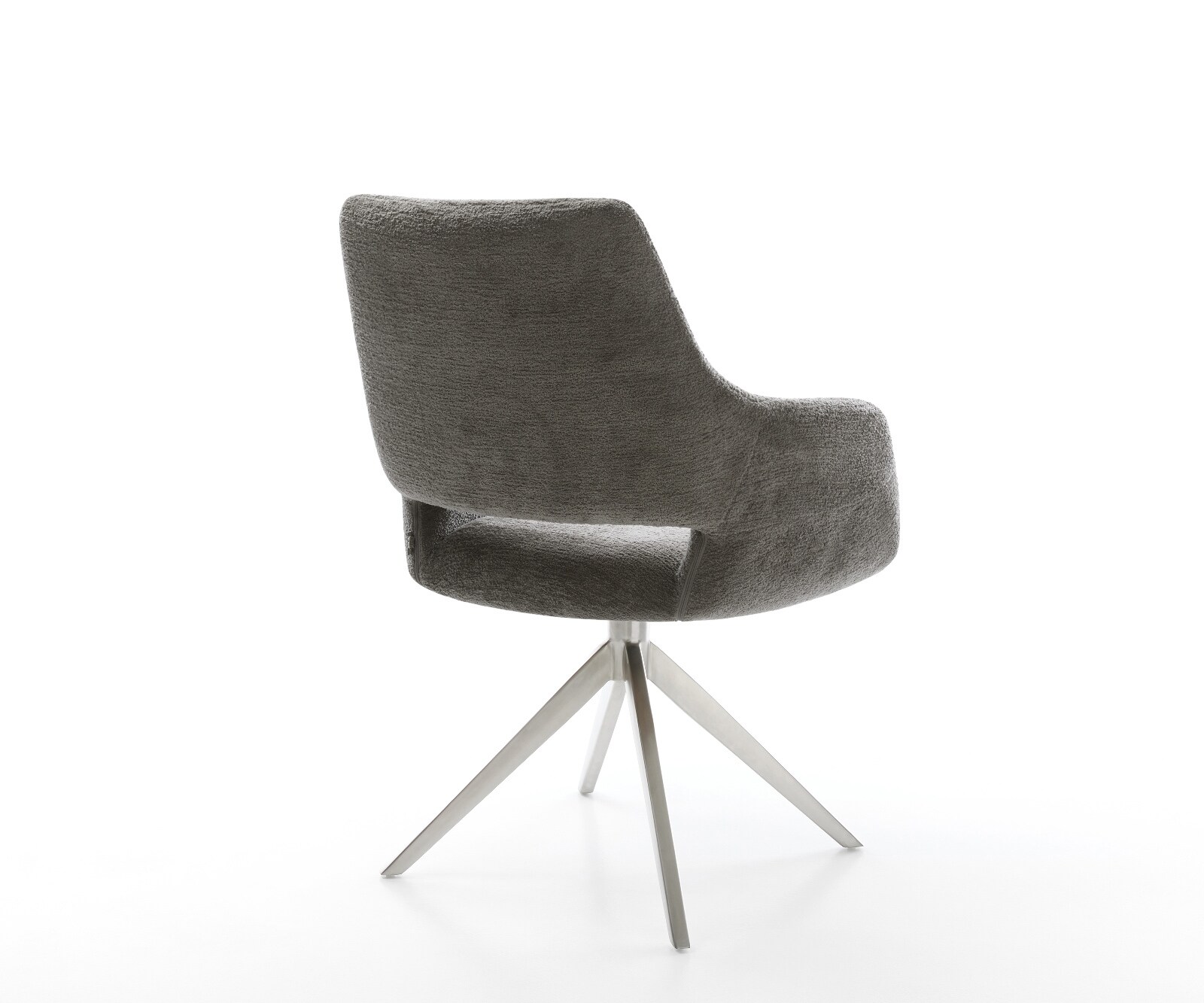 Drehstuhl Yago-Flex mit Armlehnen Bouclé Soft Schlamm Kreuzgestell breit Edelstahl 360° drehbar Wippfunktion Taschenfederkern 4